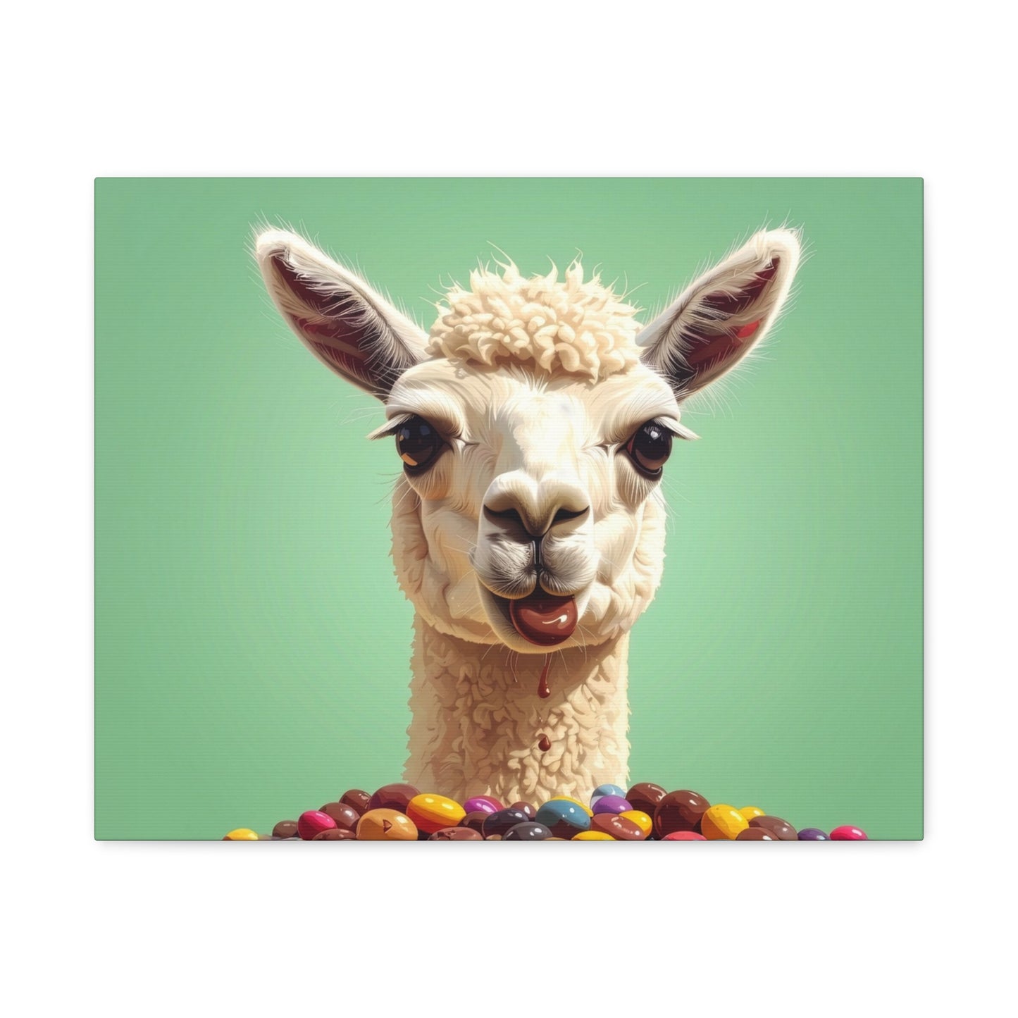 Llama Candy Canvas Print — Playful Llama Wall Art on Mint Background - Chunique Chihuahuas