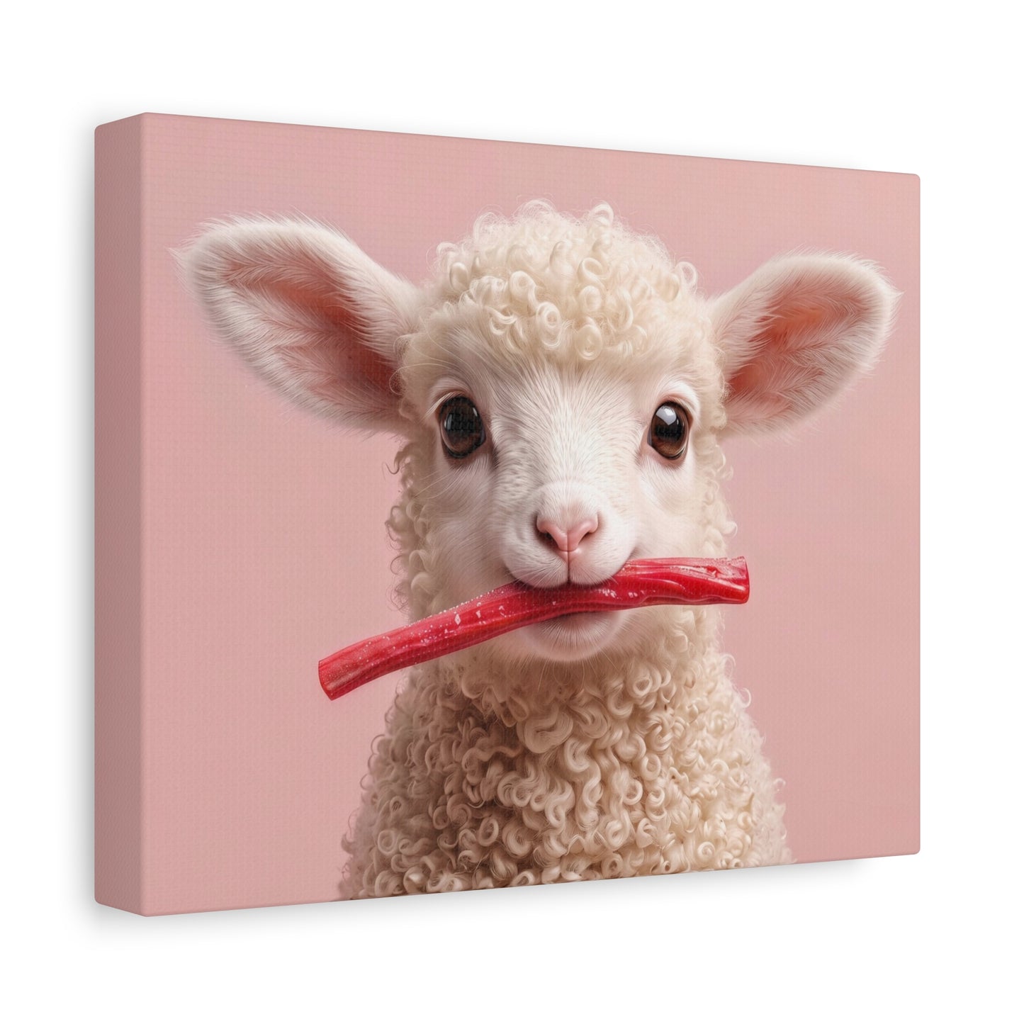 Cute Lamb Canvas Wall Art - Adorable Lamb with Red Candy on Pink Matte Stretched Canvas - Chunique Chihuahuas