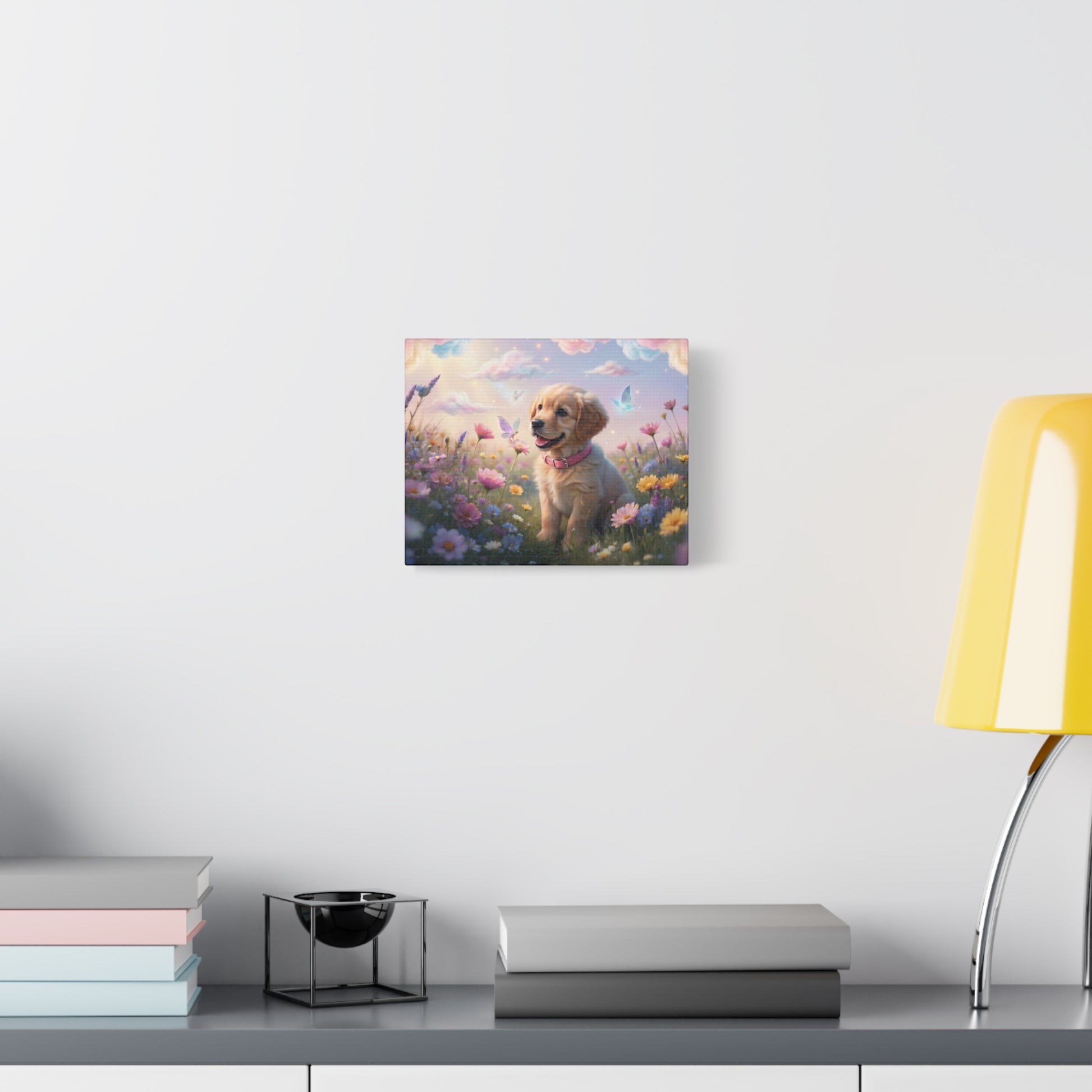 Golden Retriever Puppy Canvas Wall Art — Dreamy Floral Nursery Decor - Chunique Chihuahuas