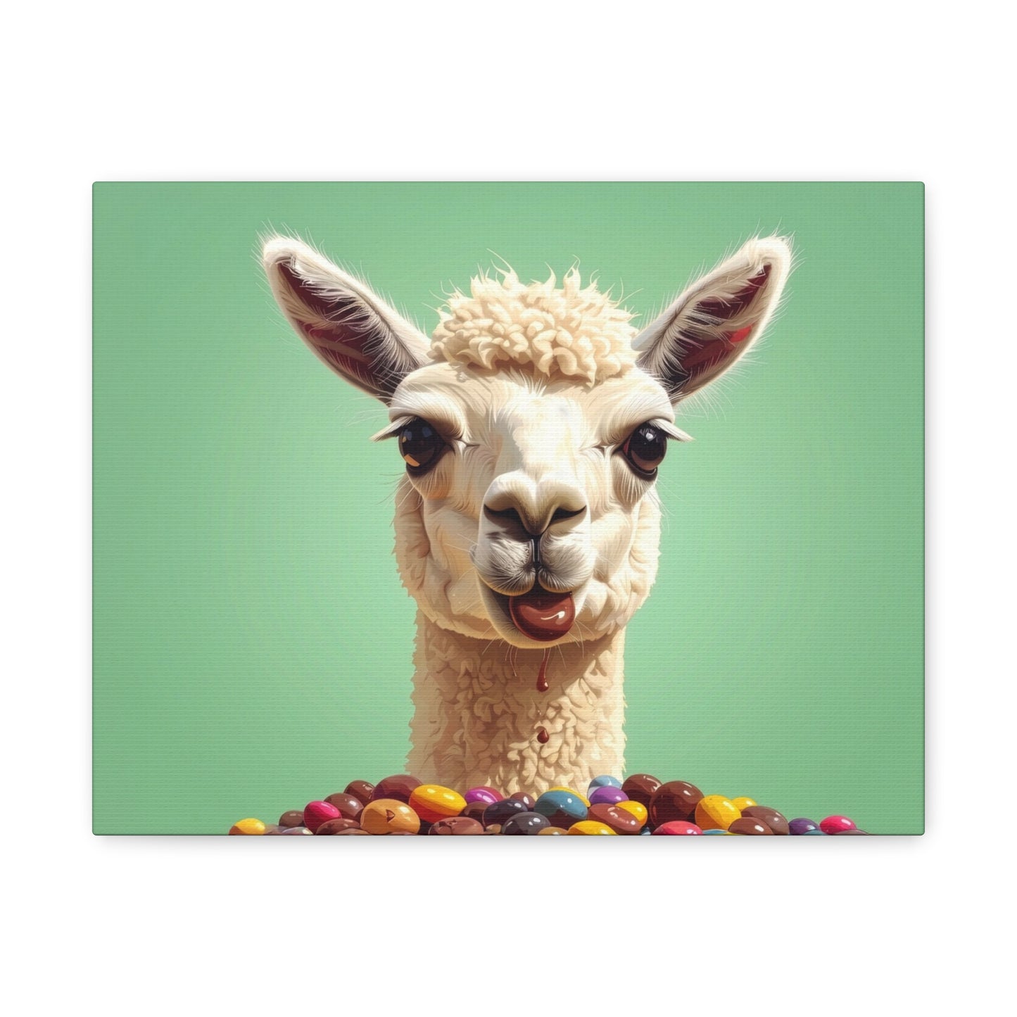 Llama Candy Canvas Print — Playful Llama Wall Art on Mint Background - Chunique Chihuahuas