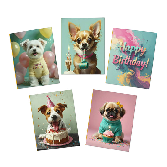 Birthday Puppy Greeting Cards - 5-Pack Cute Dog Designs