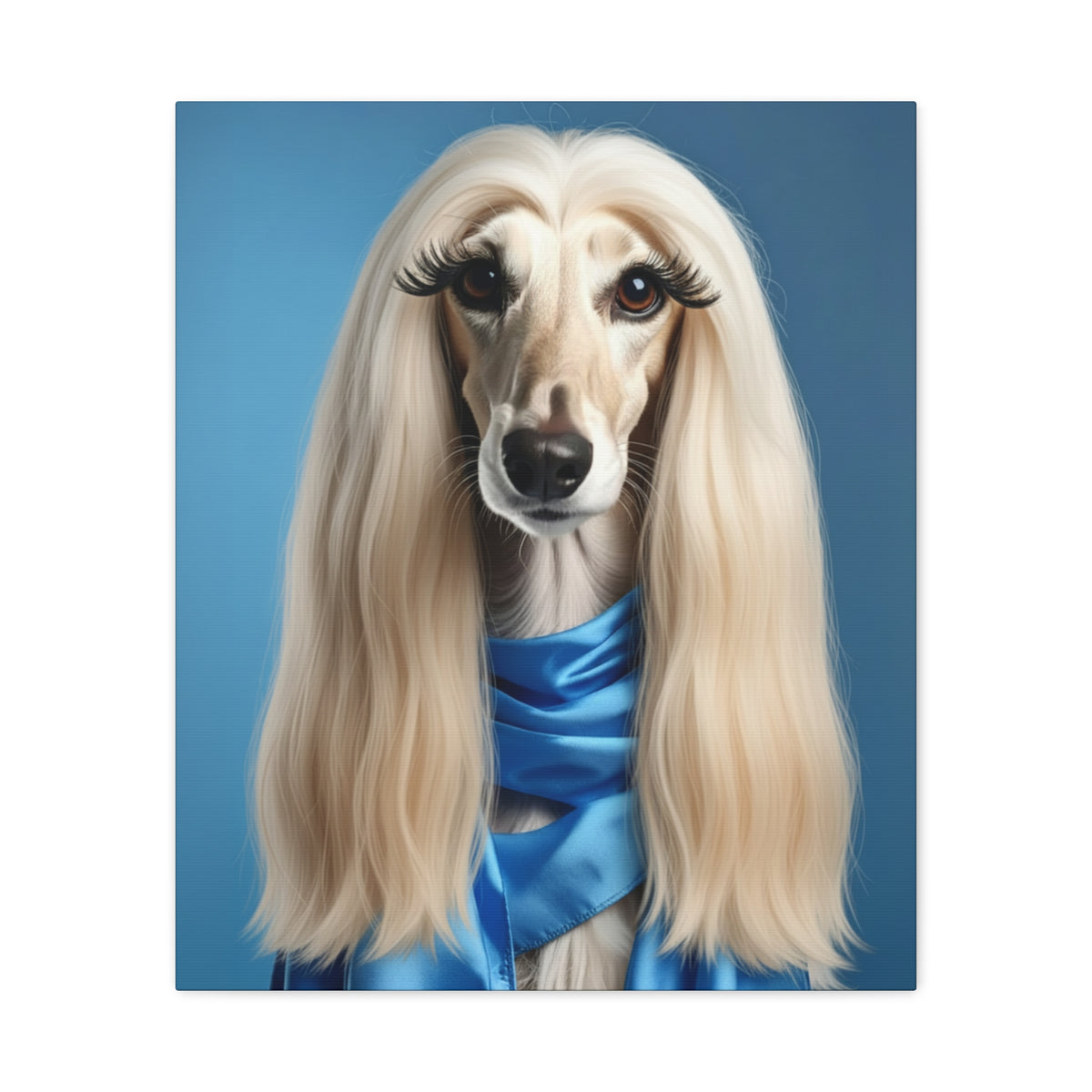 Afghan Hound Portrait Canvas — Elegant Blue Scarf Pet Wall Art - Chunique Chihuahuas