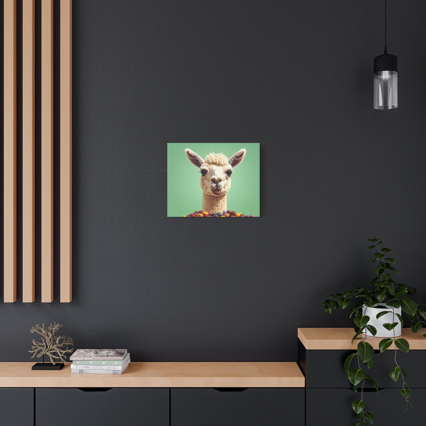 Llama Candy Canvas Print — Playful Llama Wall Art on Mint Background - Chunique Chihuahuas
