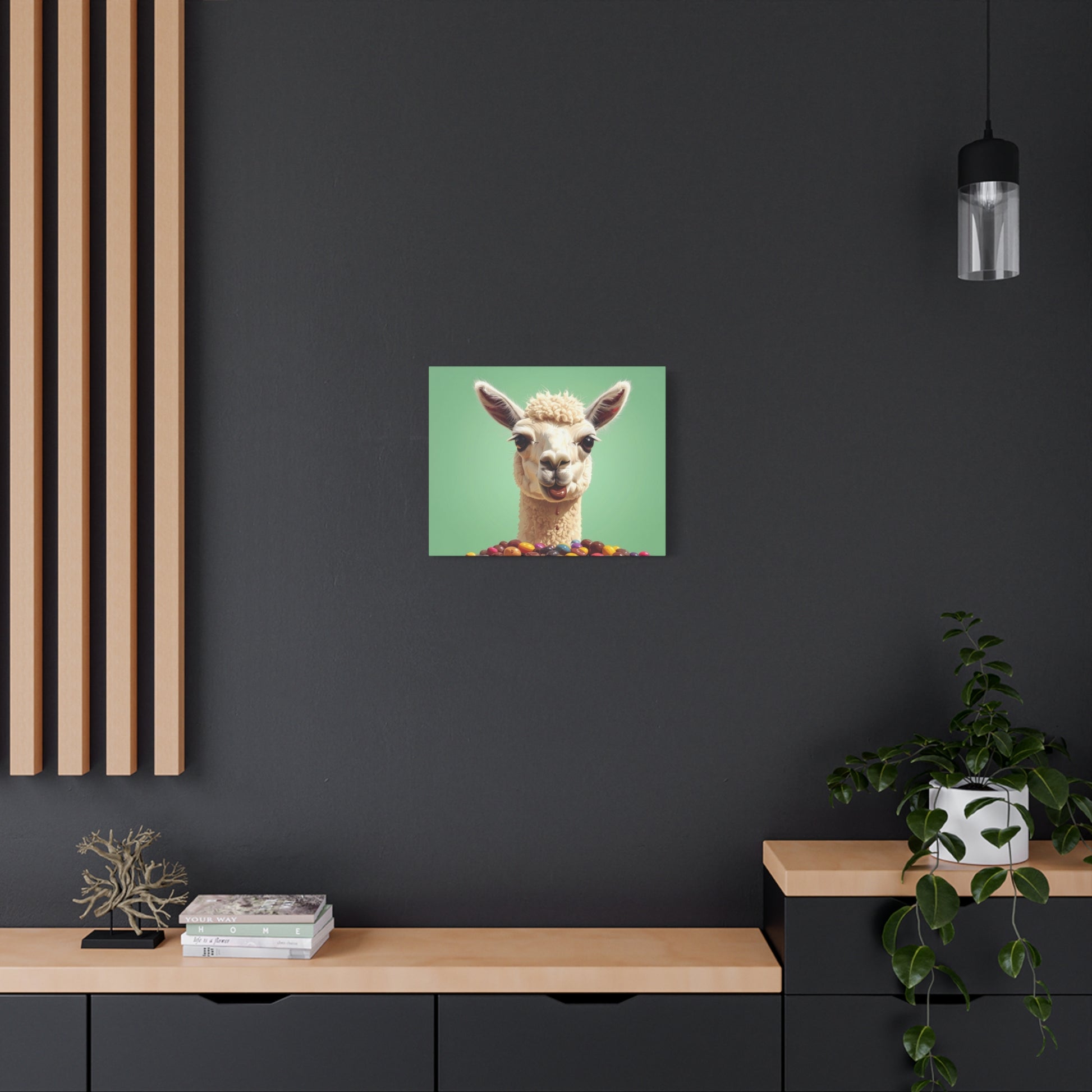 Llama Candy Canvas Print — Playful Llama Wall Art on Mint Background - Chunique Chihuahuas