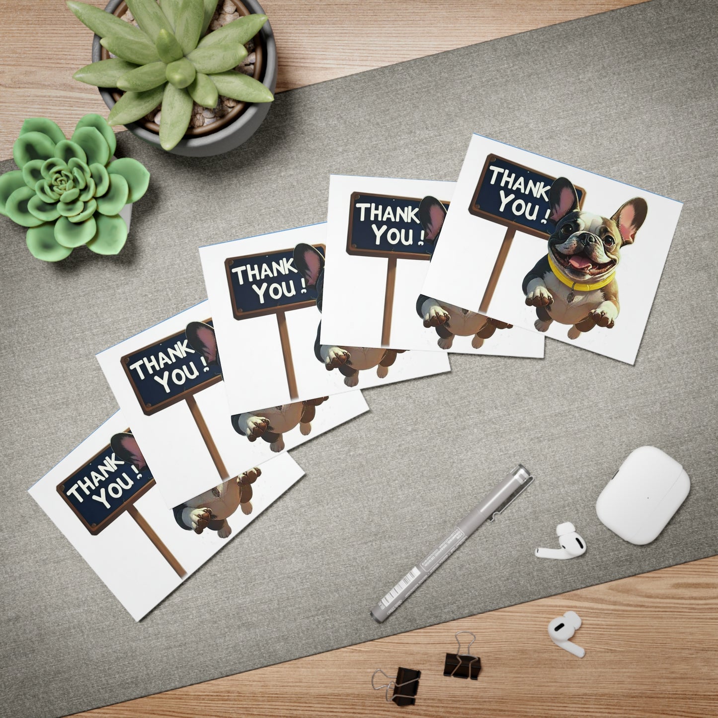 Thank You Greeting Cards (5‑Pack) — Cute French Bulldog Design