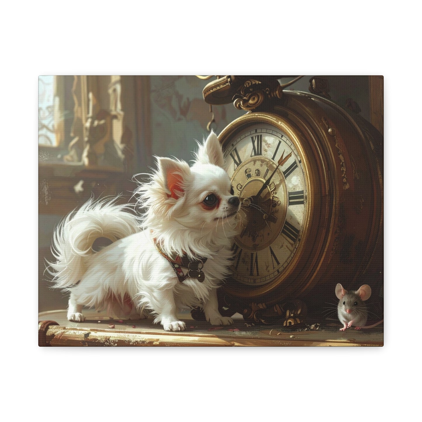 Chihuahua & Vintage Clock Matte Canvas Wall Art — Cute Pet Home Decor - Chunique Chihuahuas