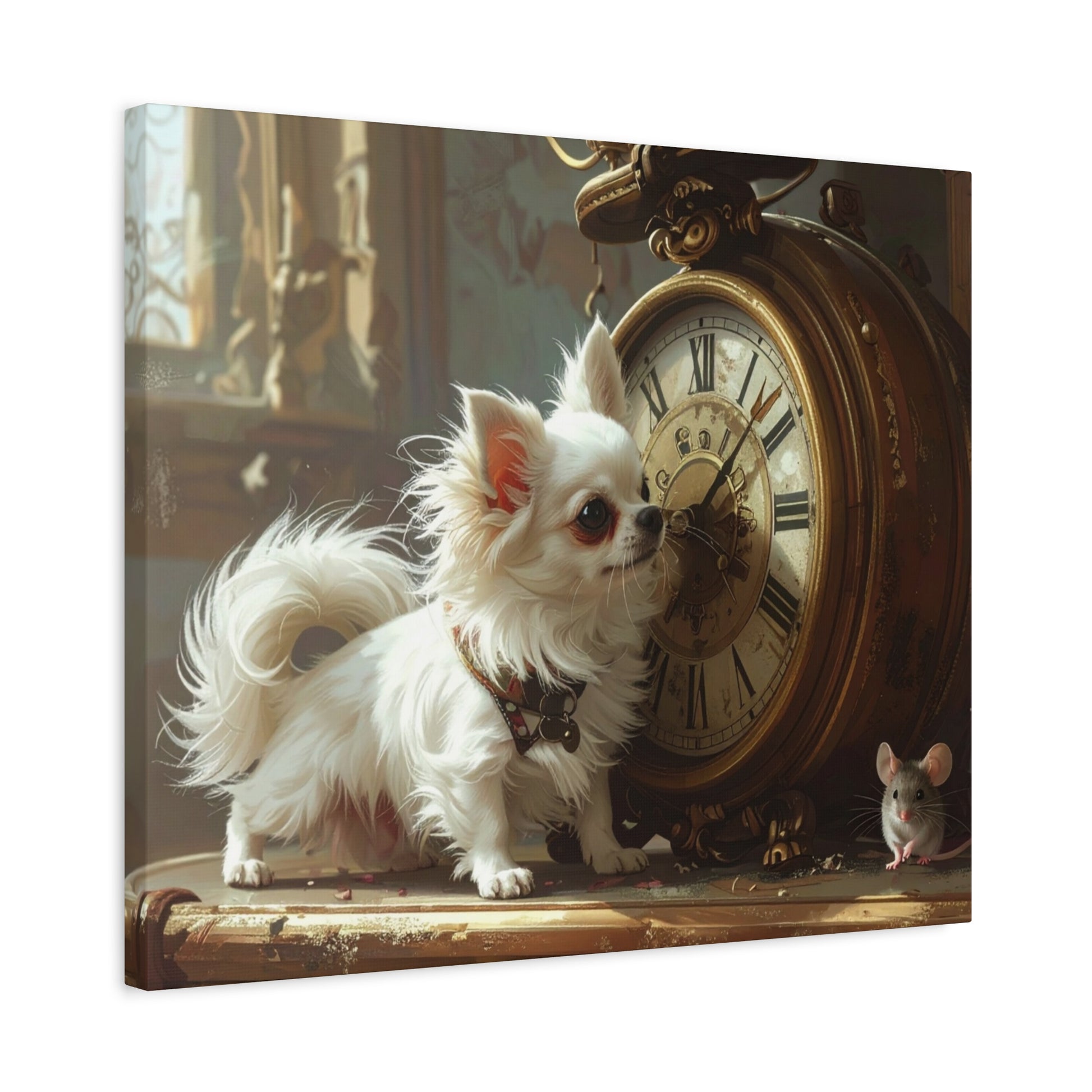 Chihuahua & Vintage Clock Matte Canvas Wall Art — Cute Pet Home Decor - Chunique Chihuahuas