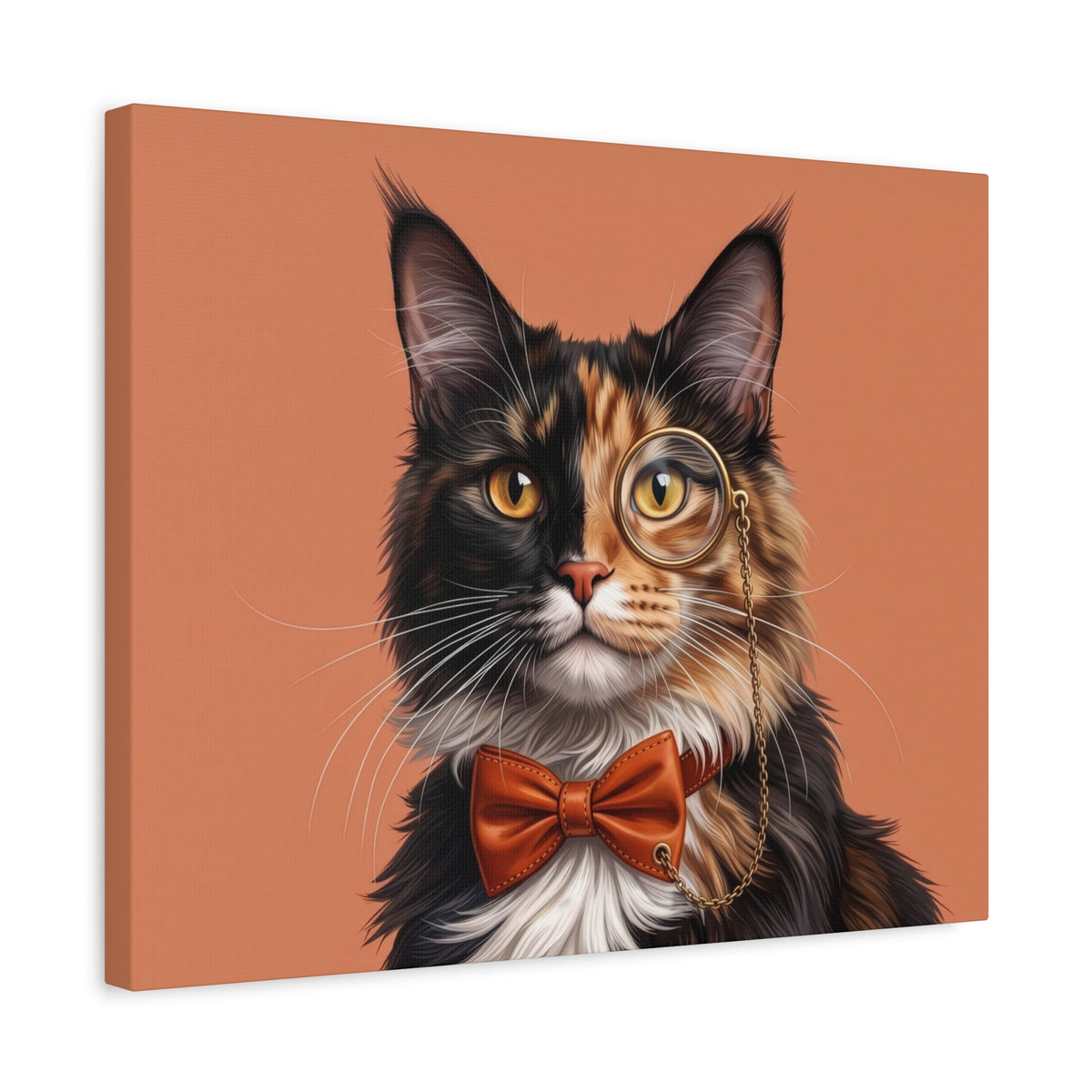 Maine Coon Cat Portrait Canvas — Tortoiseshell with Monocle & Bow Tie - Chunique Chihuahuas