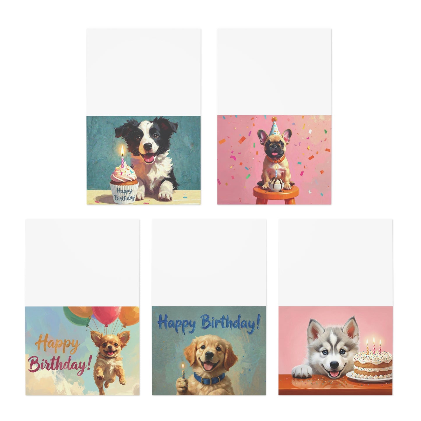 Birthday Puppy Greeting Cards 5-Pack — Cute Dog Birthday Cards (Happy Birthday!) - Chunique Chihuahuas