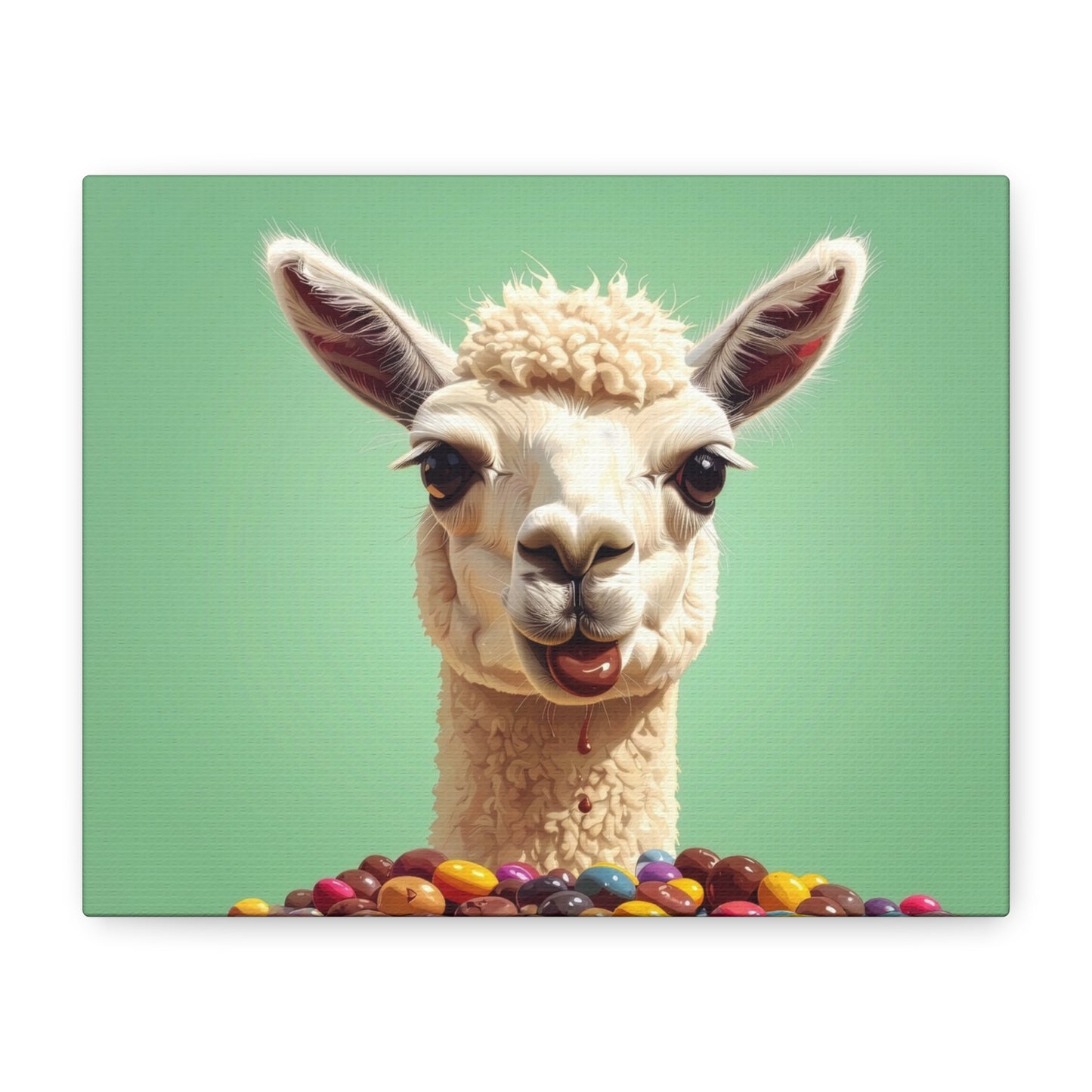 Llama Candy Canvas Print — Playful Llama Wall Art on Mint Background - Chunique Chihuahuas