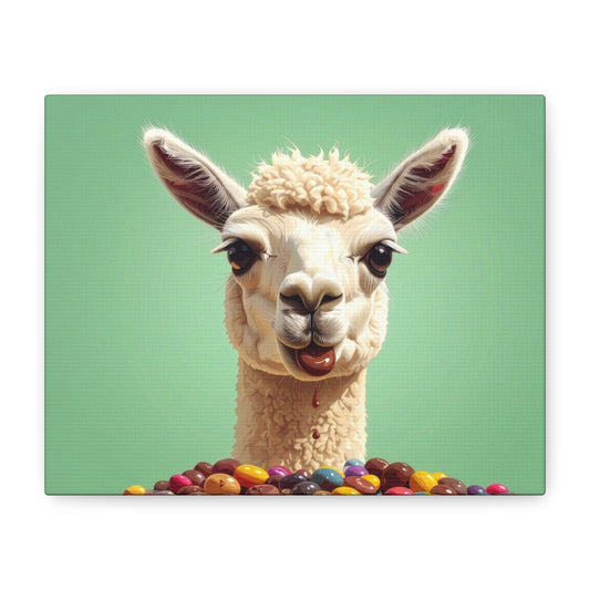 Llama Candy Canvas Print — Playful Llama Wall Art on Mint Background - Chunique Chihuahuas