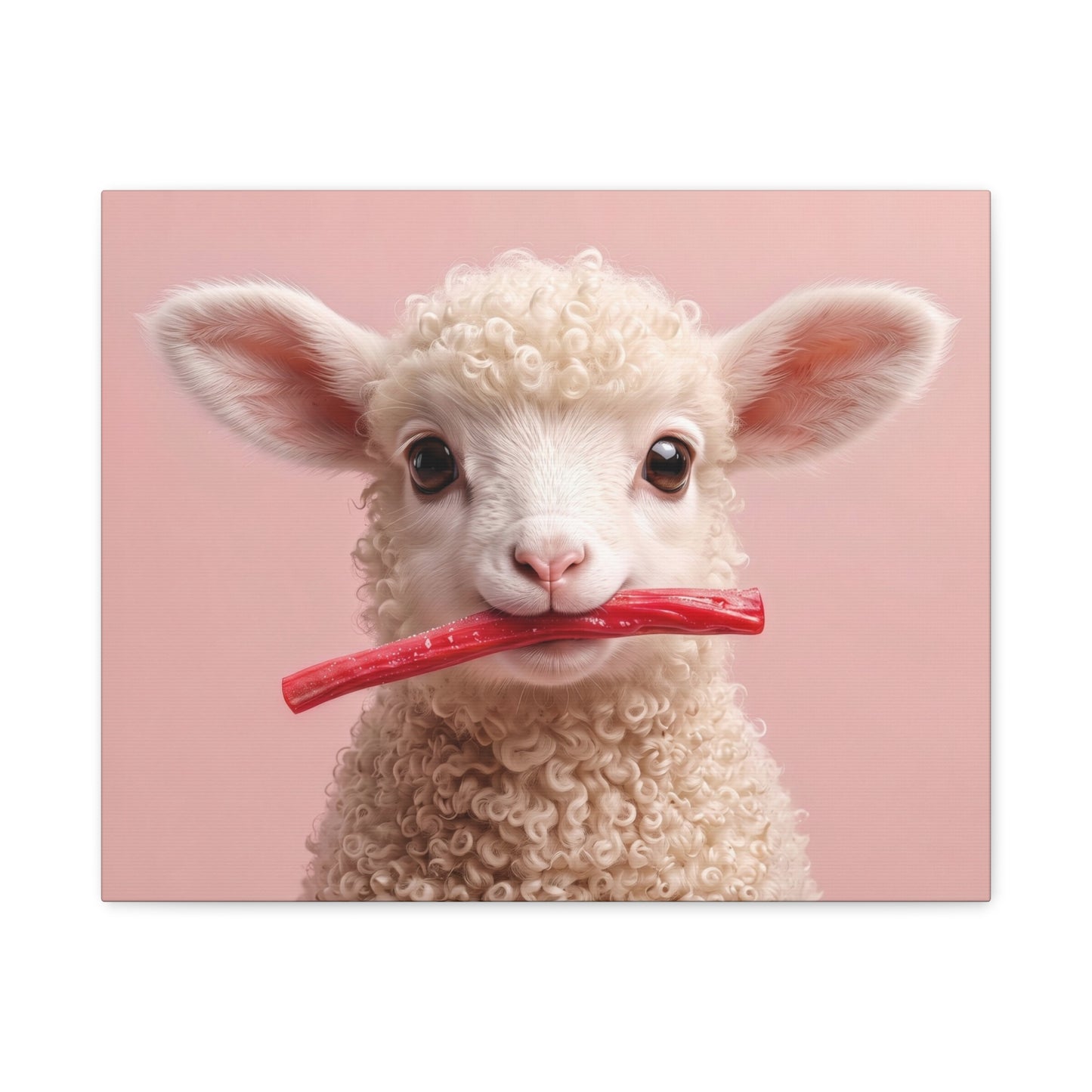 Cute Lamb Canvas Wall Art - Adorable Lamb with Red Candy on Pink Matte Stretched Canvas - Chunique Chihuahuas