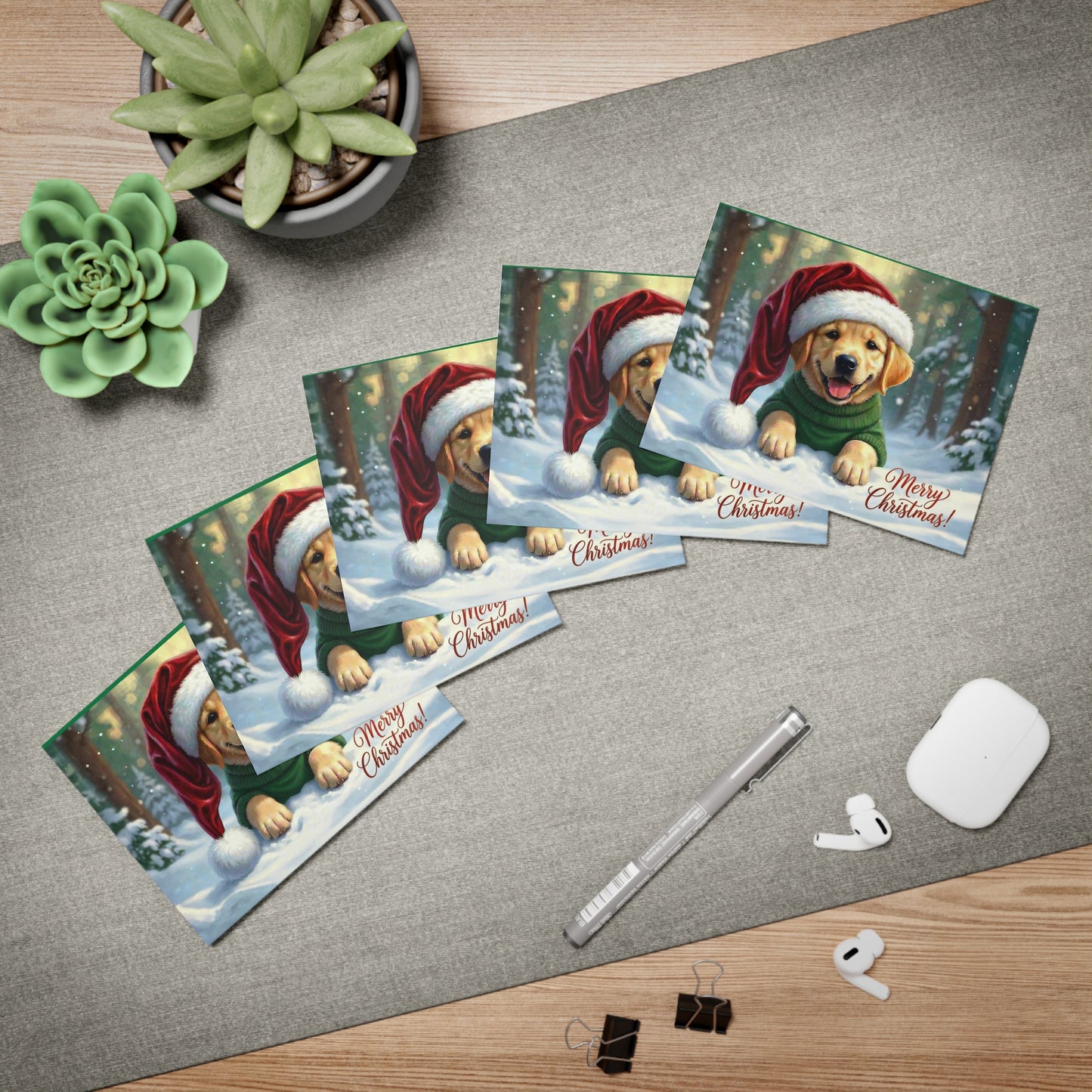 Golden Retriever Puppy Greeting Cards (5-Pack) — "Merry Christmas" Holiday Card Set - Chunique Chihuahuas