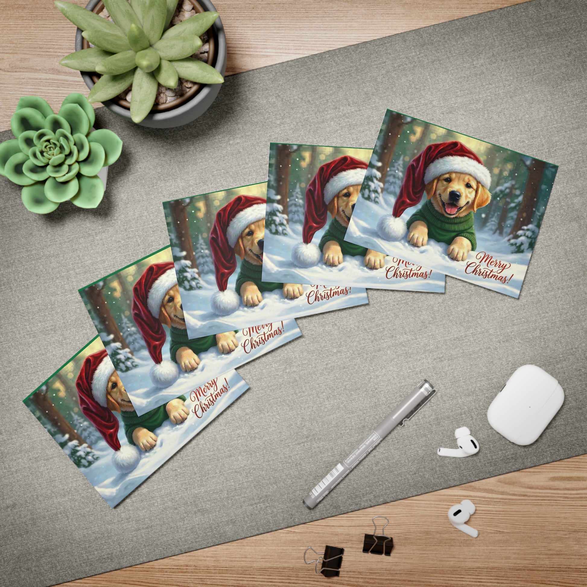 Golden Retriever Puppy Greeting Cards (5-Pack) — "Merry Christmas" Holiday Card Set - Chunique Chihuahuas