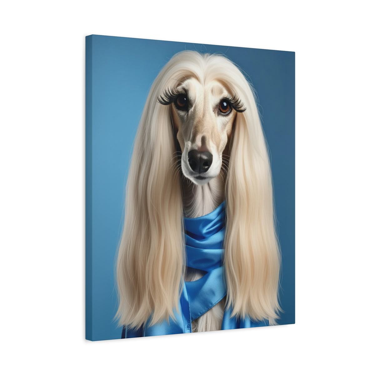 Afghan Hound Portrait Canvas — Elegant Blue Scarf Pet Wall Art - Chunique Chihuahuas