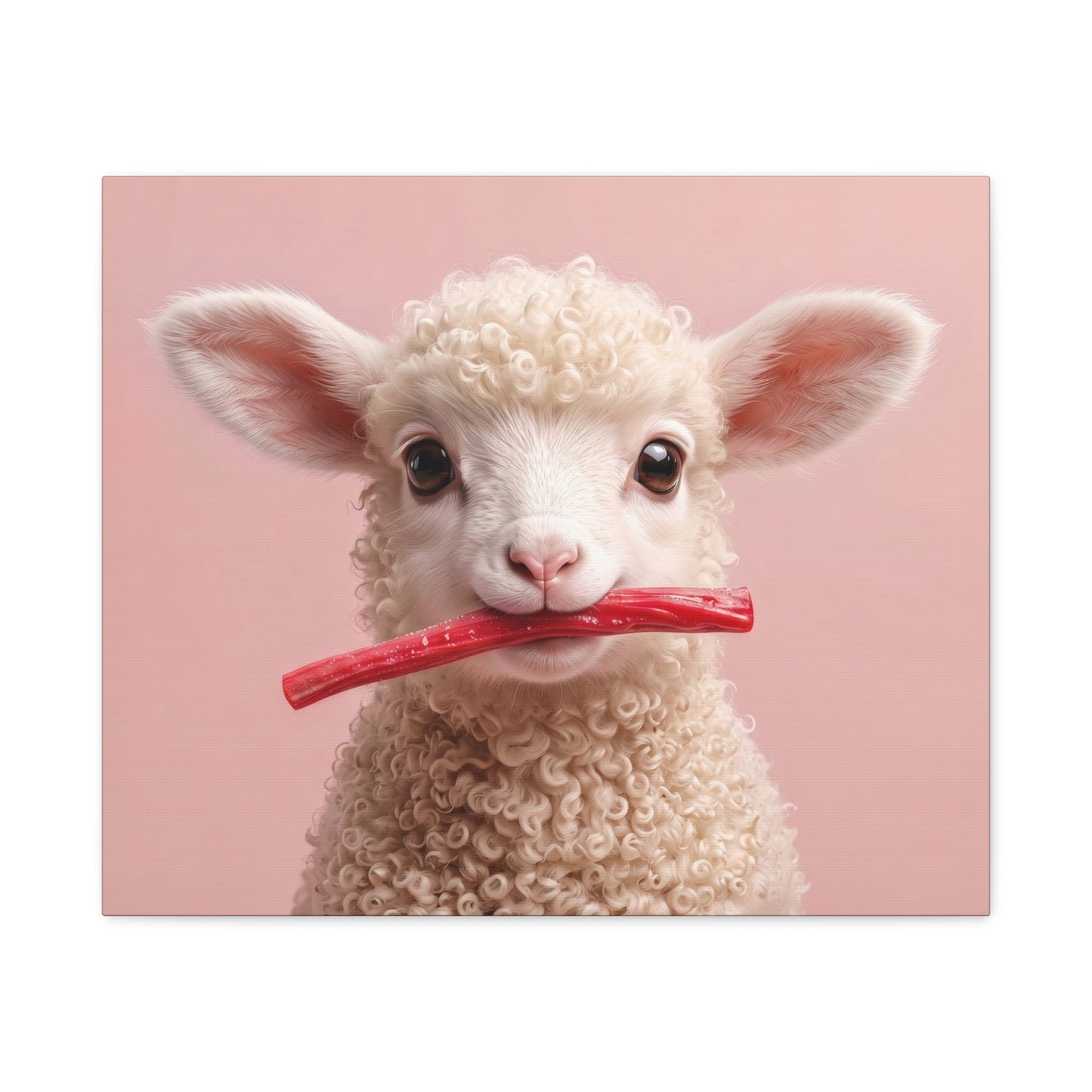 Cute Lamb Canvas Wall Art - Adorable Lamb with Red Candy on Pink Matte Stretched Canvas - Chunique Chihuahuas