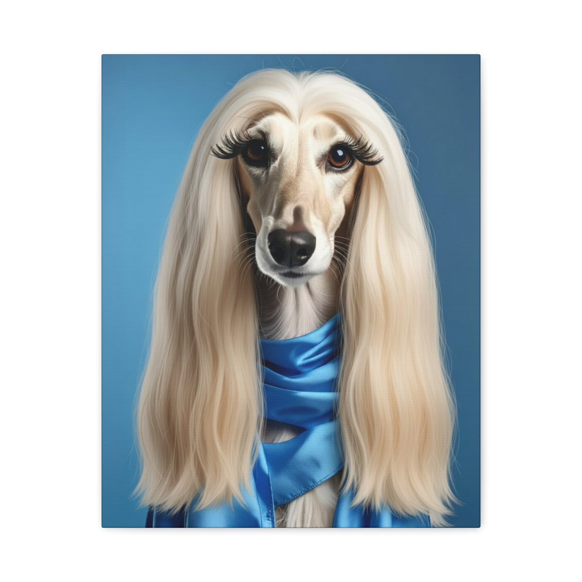 Afghan Hound Portrait Canvas — Elegant Blue Scarf Pet Wall Art - Chunique Chihuahuas