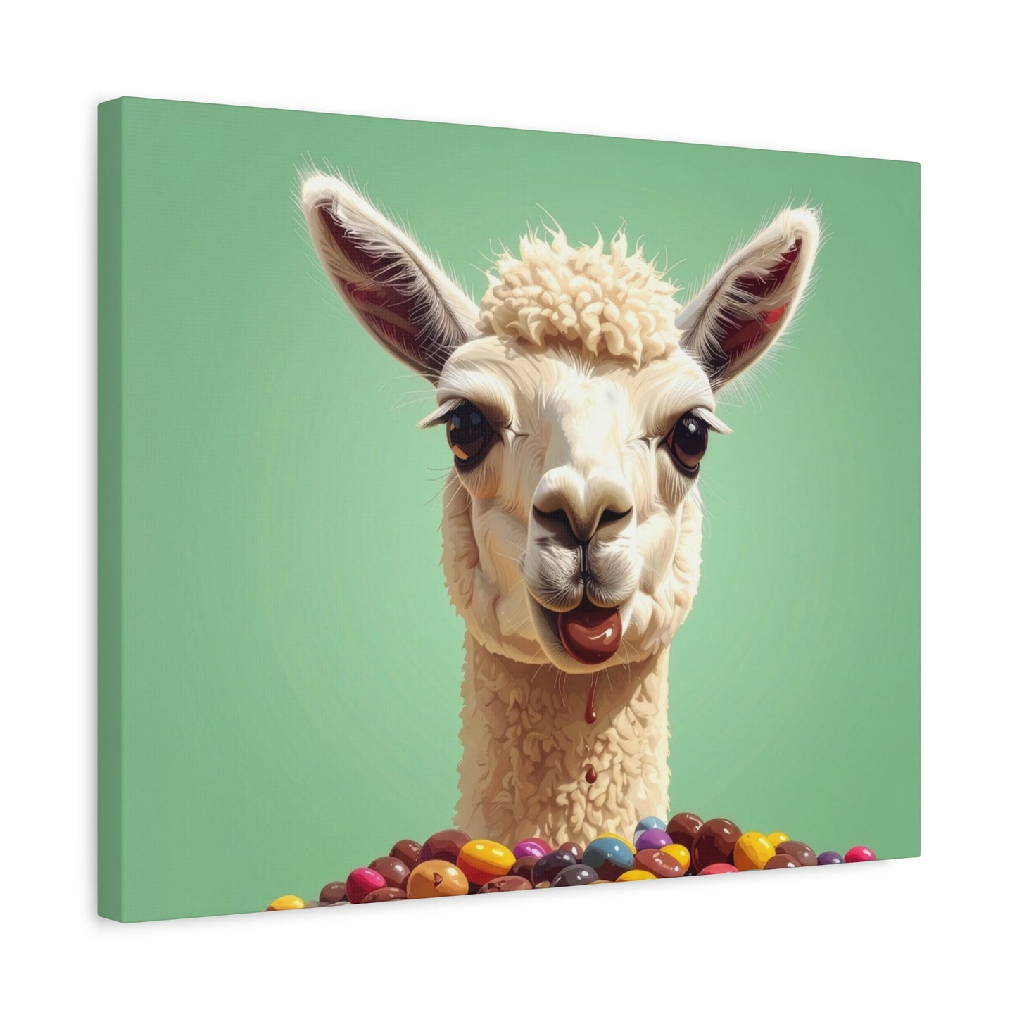 Llama Candy Canvas Print — Playful Llama Wall Art on Mint Background - Chunique Chihuahuas