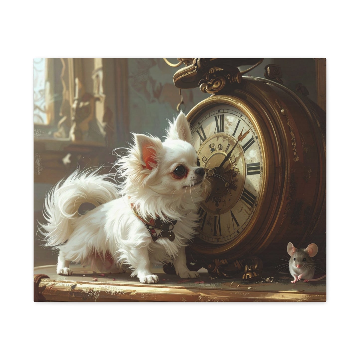 Chihuahua & Vintage Clock Matte Canvas Wall Art — Cute Pet Home Decor - Chunique Chihuahuas