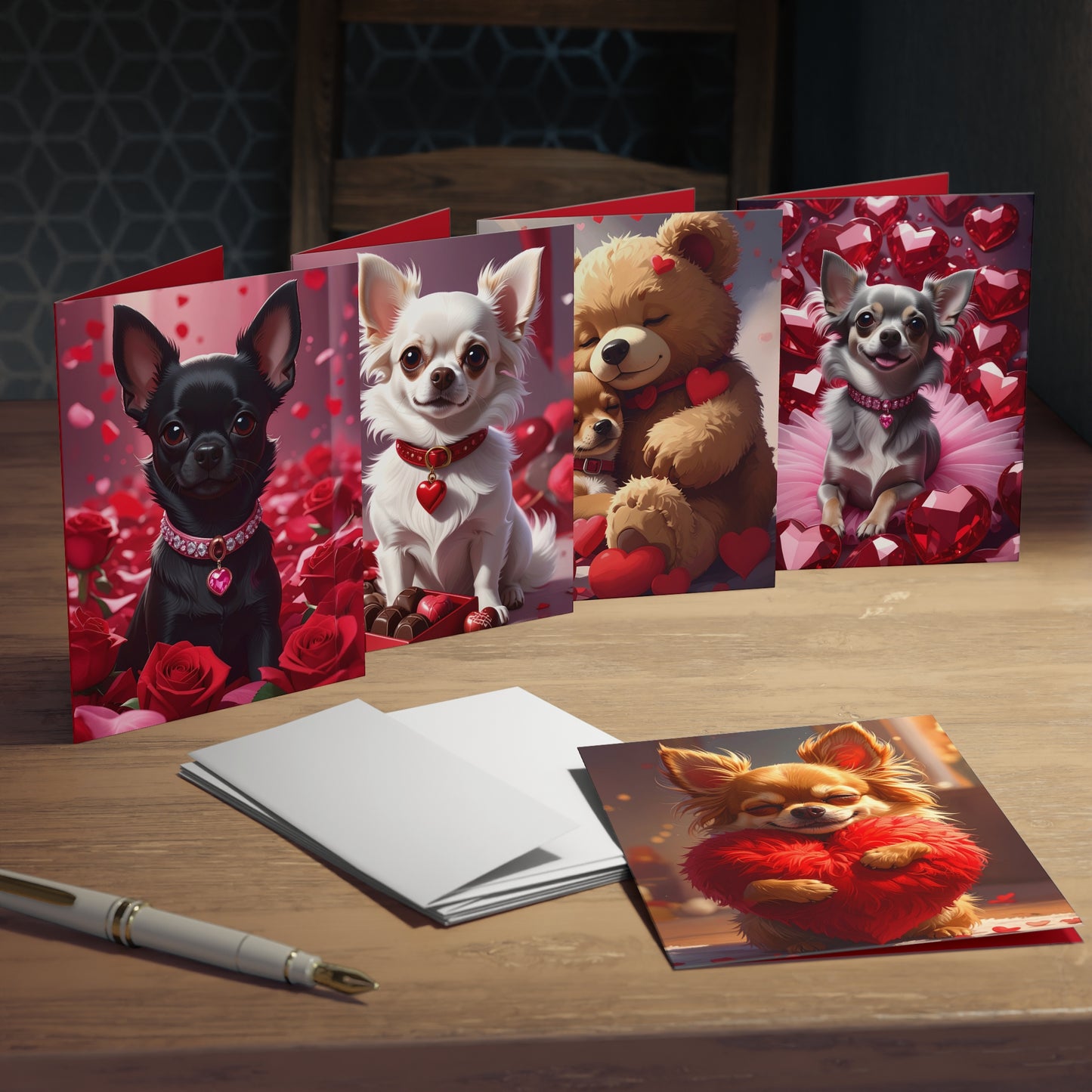 Valentine Chihuahua & Teddy Greeting Cards — 5-Pack Love Note Set