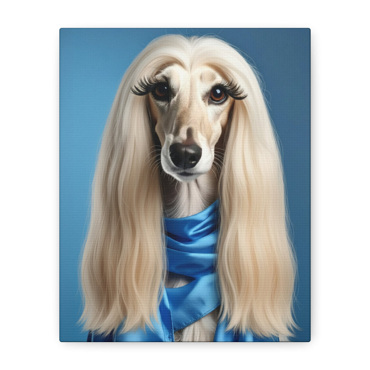 Afghan Hound Portrait Canvas — Elegant Blue Scarf Pet Wall Art - Chunique Chihuahuas