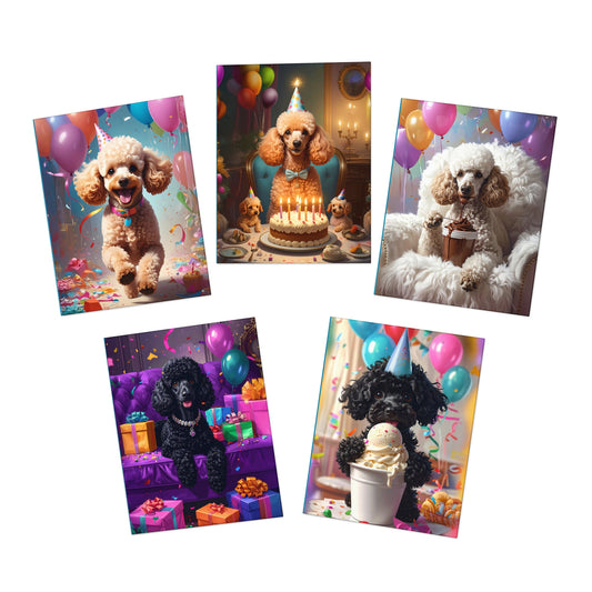 Poodle Birthday Greeting Cards — 5-Pack Assorted Party Card Set