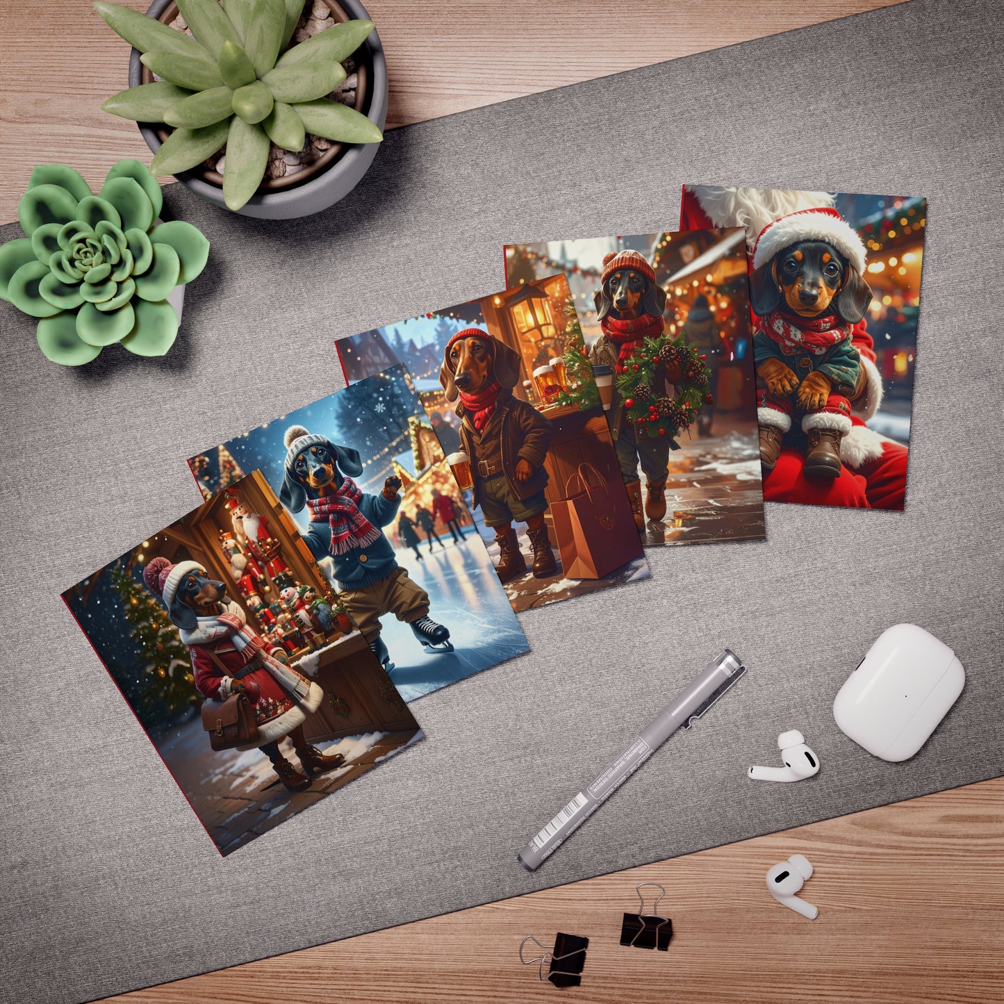 Holiday Dachshund Greeting Cards – 5-Pack Cute Christmas Dog Cards