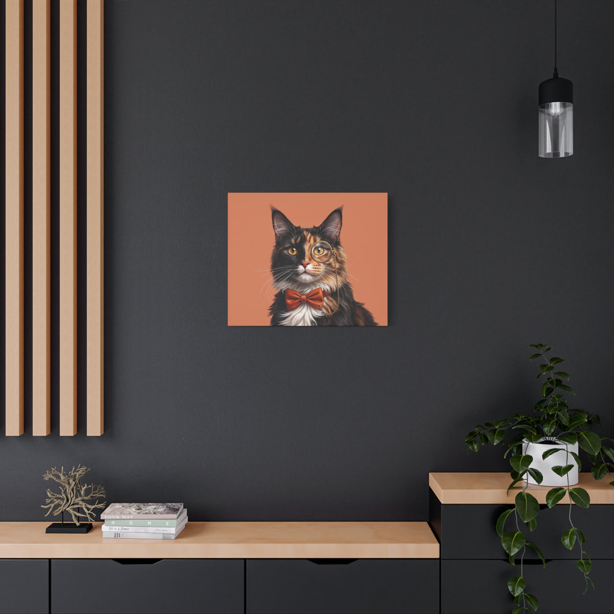 Maine Coon Cat Portrait Canvas — Tortoiseshell with Monocle & Bow Tie - Chunique Chihuahuas