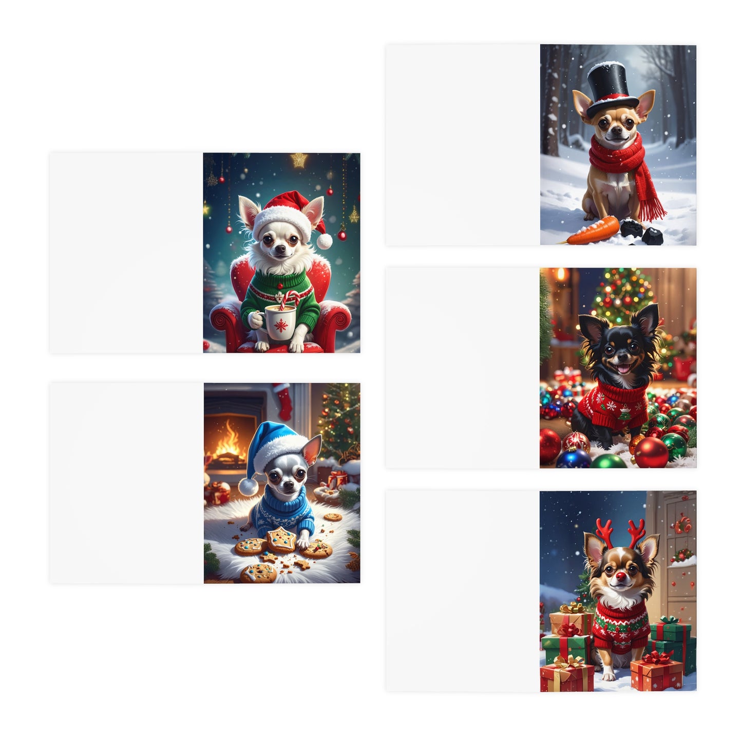 Christmas Chihuahua Greeting Cards — 5-Pack Holiday Dog Cards (Santa, Reindeer, Winter Scenes)
