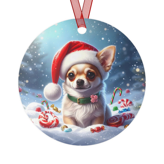 Chihuahua Christmas Metal Ornament — Cute Santa Dog Holiday Decoration - Chunique Chihuahuas