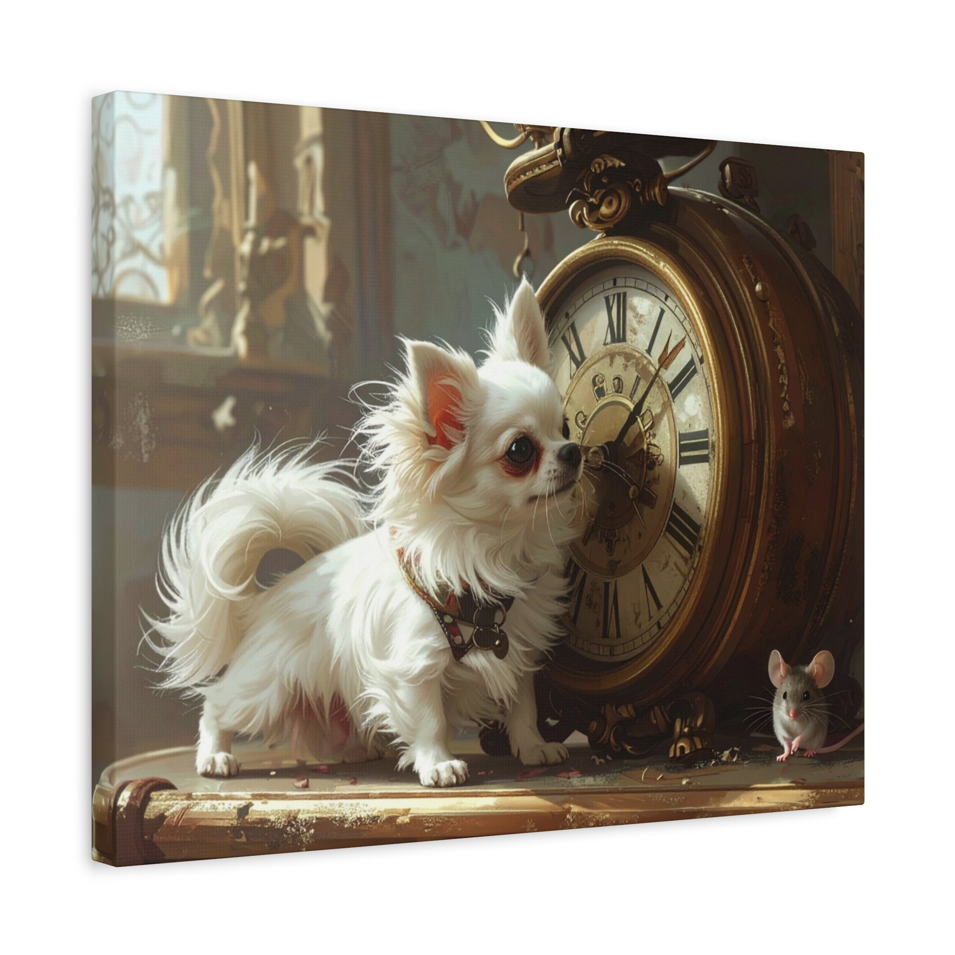 Chihuahua & Vintage Clock Matte Canvas Wall Art — Cute Pet Home Decor - Chunique Chihuahuas