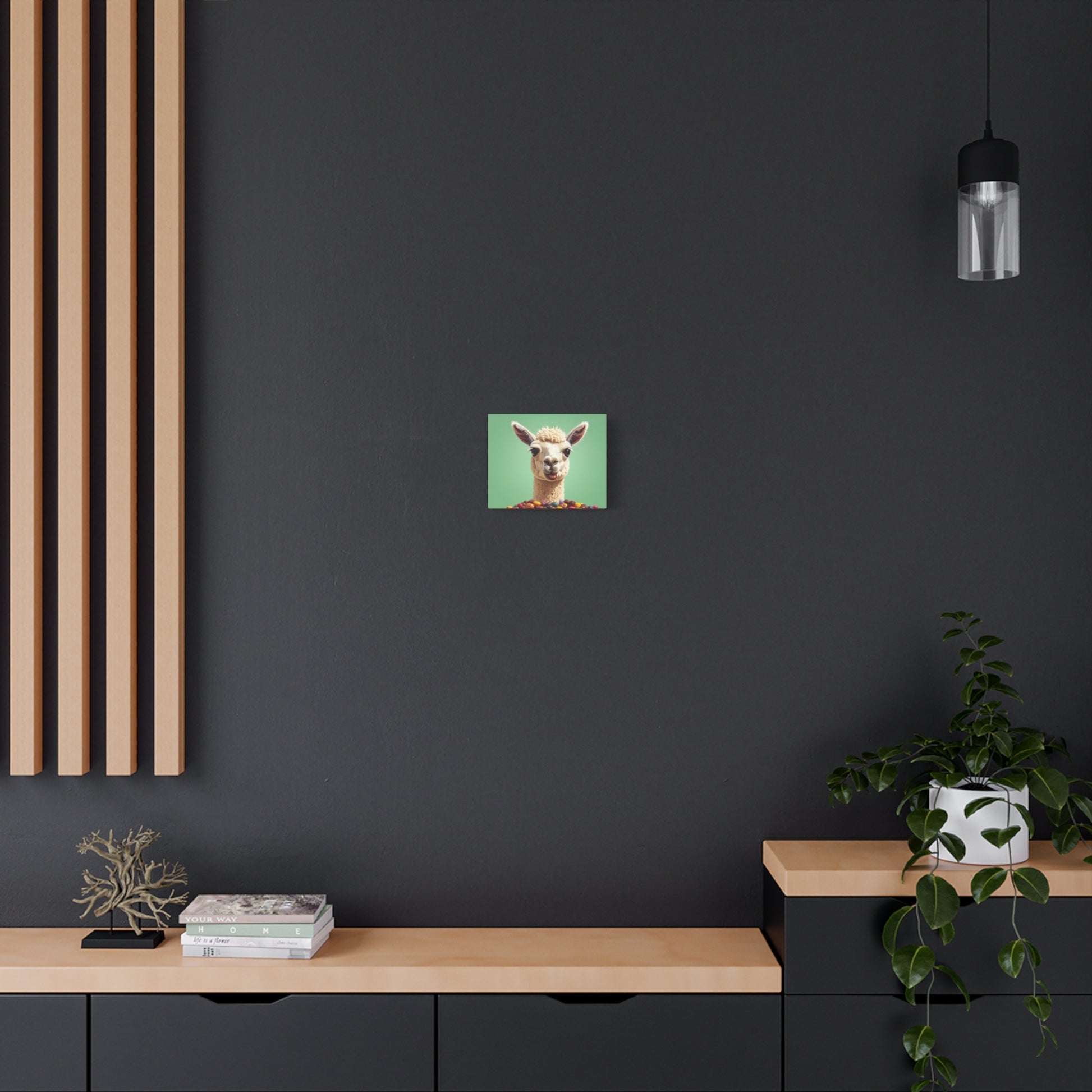 Llama Candy Canvas Print — Playful Llama Wall Art on Mint Background - Chunique Chihuahuas