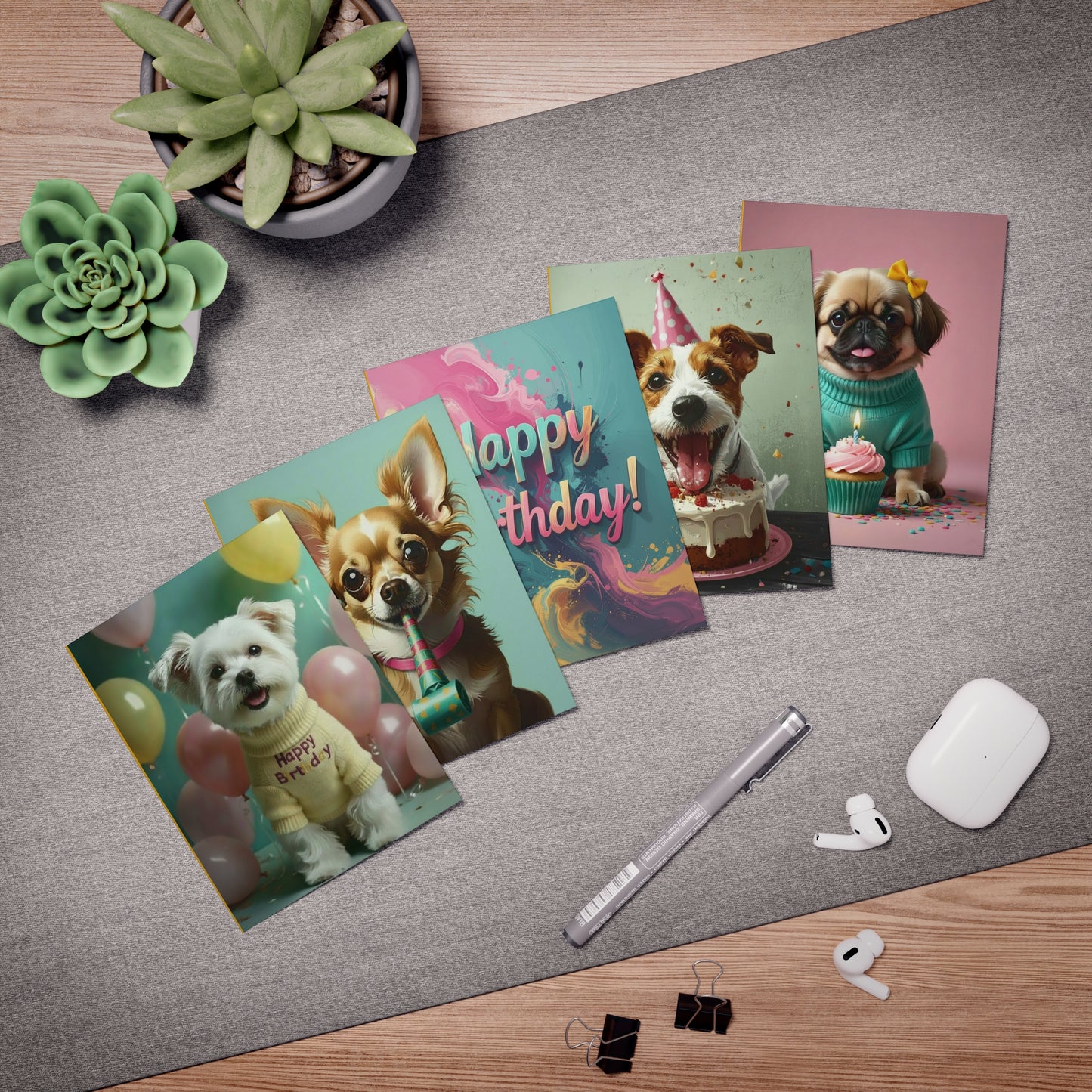 Birthday Puppy Greeting Cards - 5-Pack Cute Dog Designs