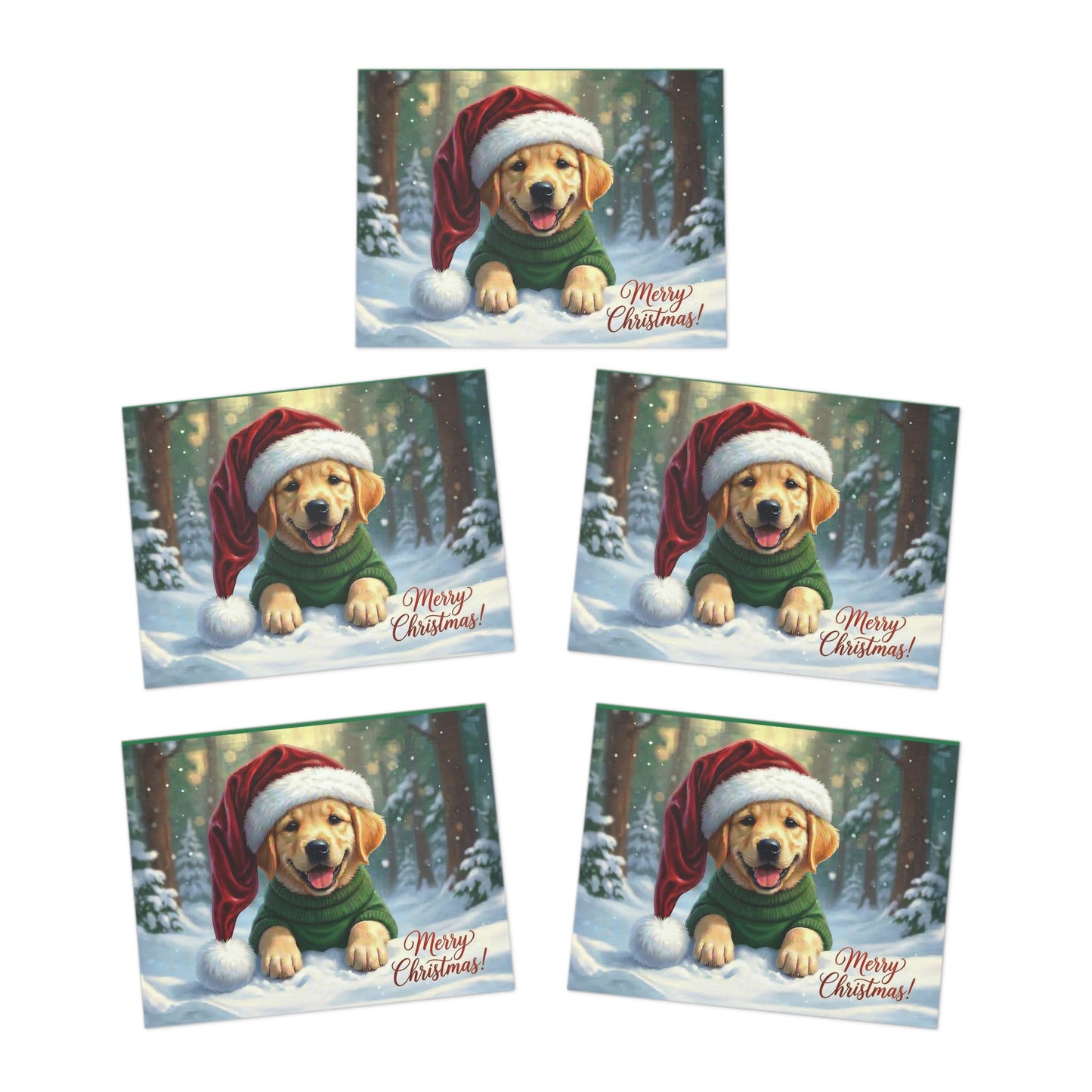 Golden Retriever Puppy Greeting Cards (5-Pack) — "Merry Christmas" Holiday Card Set - Chunique Chihuahuas