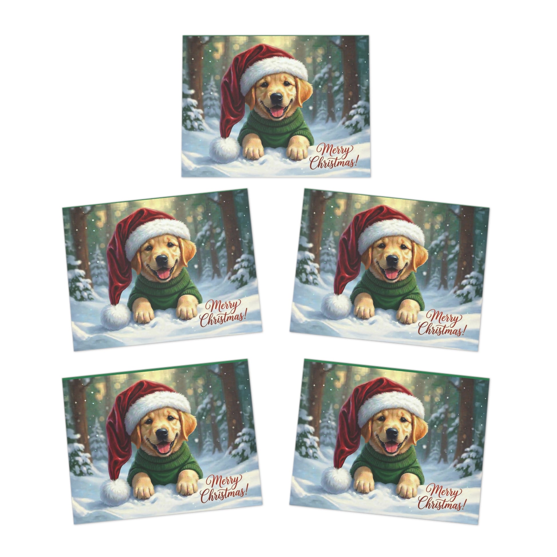 Golden Retriever Puppy Greeting Cards (5-Pack) — "Merry Christmas" Holiday Card Set - Chunique Chihuahuas