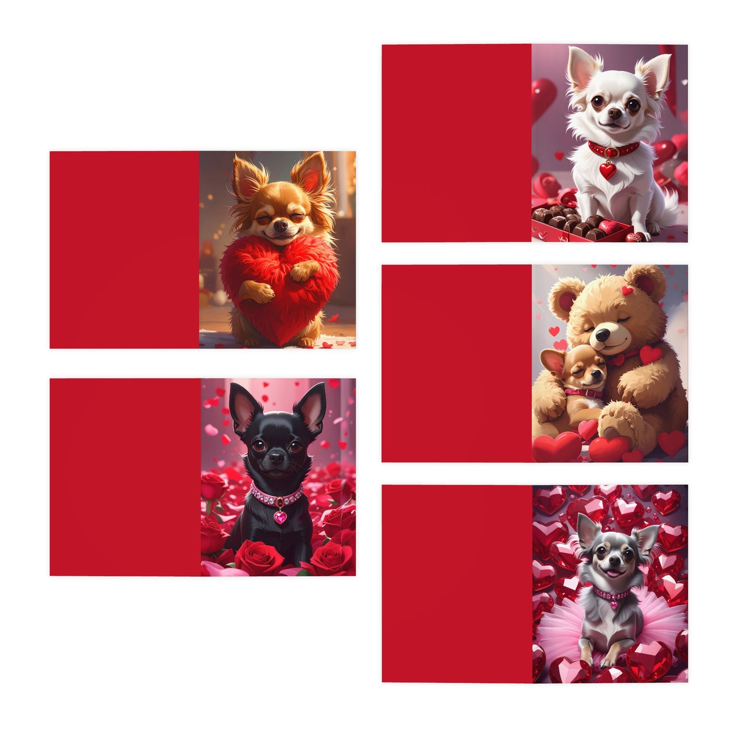 Valentine Chihuahua & Teddy Greeting Cards — 5-Pack Love Note Set