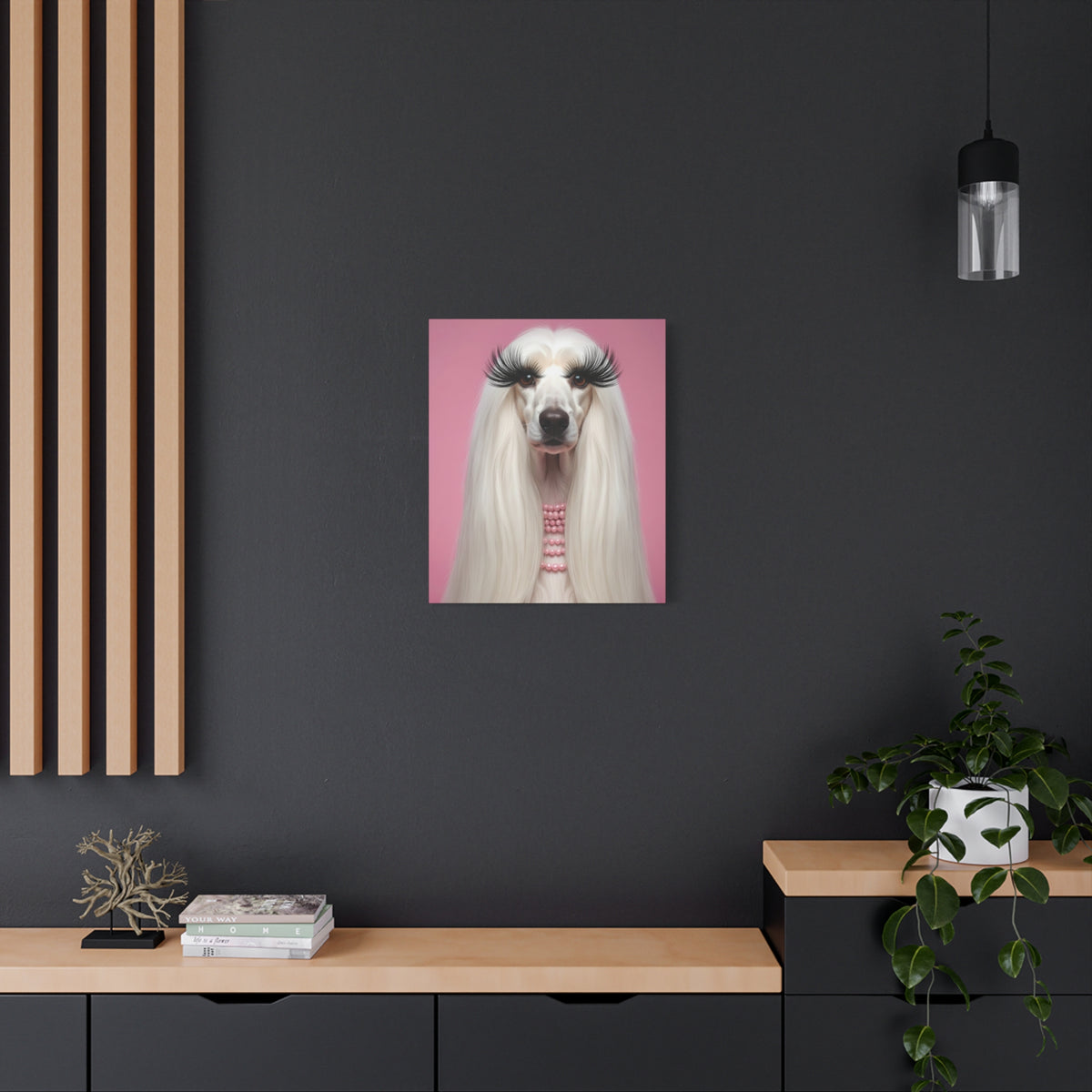 Glam Afghan Hound Canvas Print — Pink Portrait with Lashes & Pearls - Chunique Chihuahuas