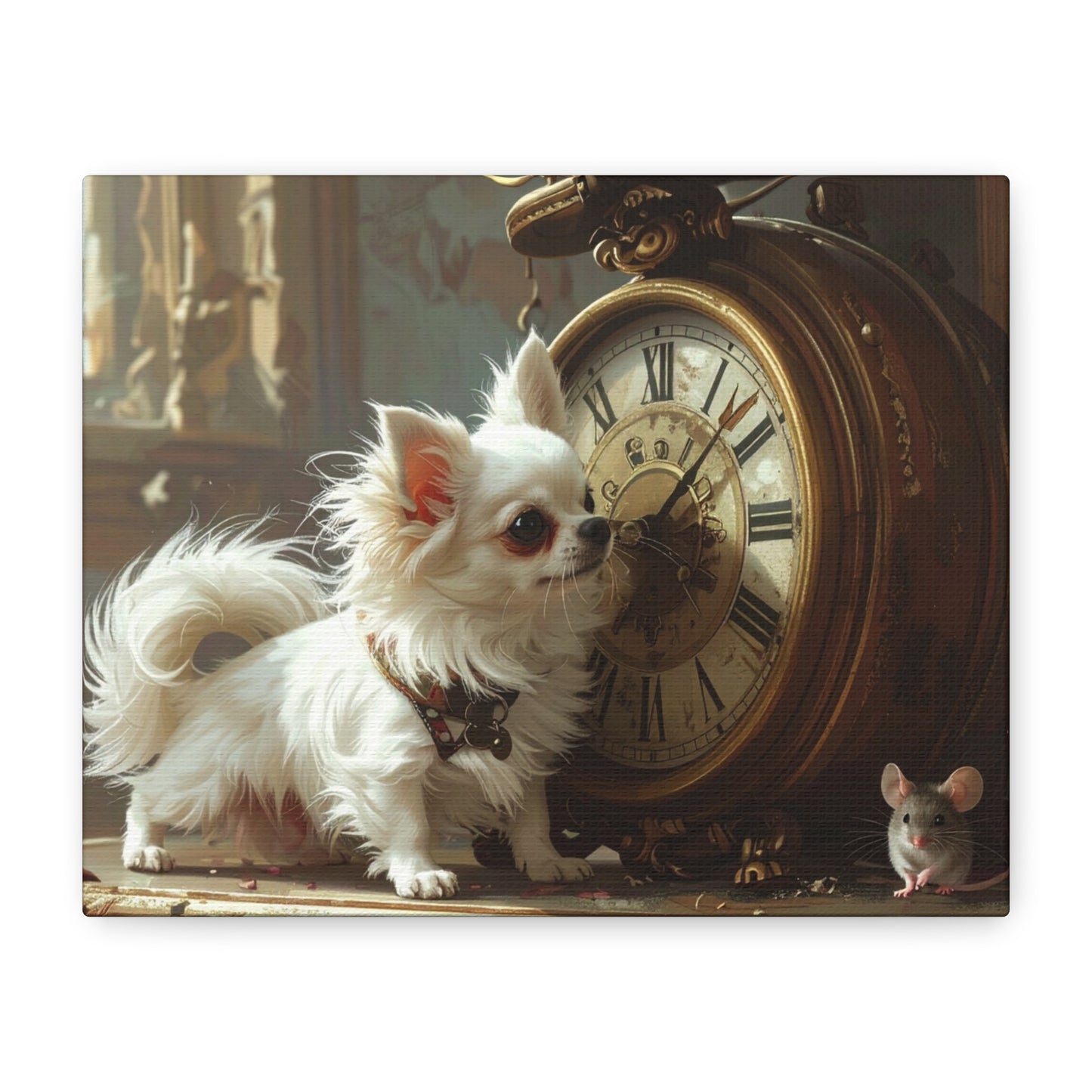 Chihuahua & Vintage Clock Matte Canvas Wall Art — Cute Pet Home Decor - Chunique Chihuahuas