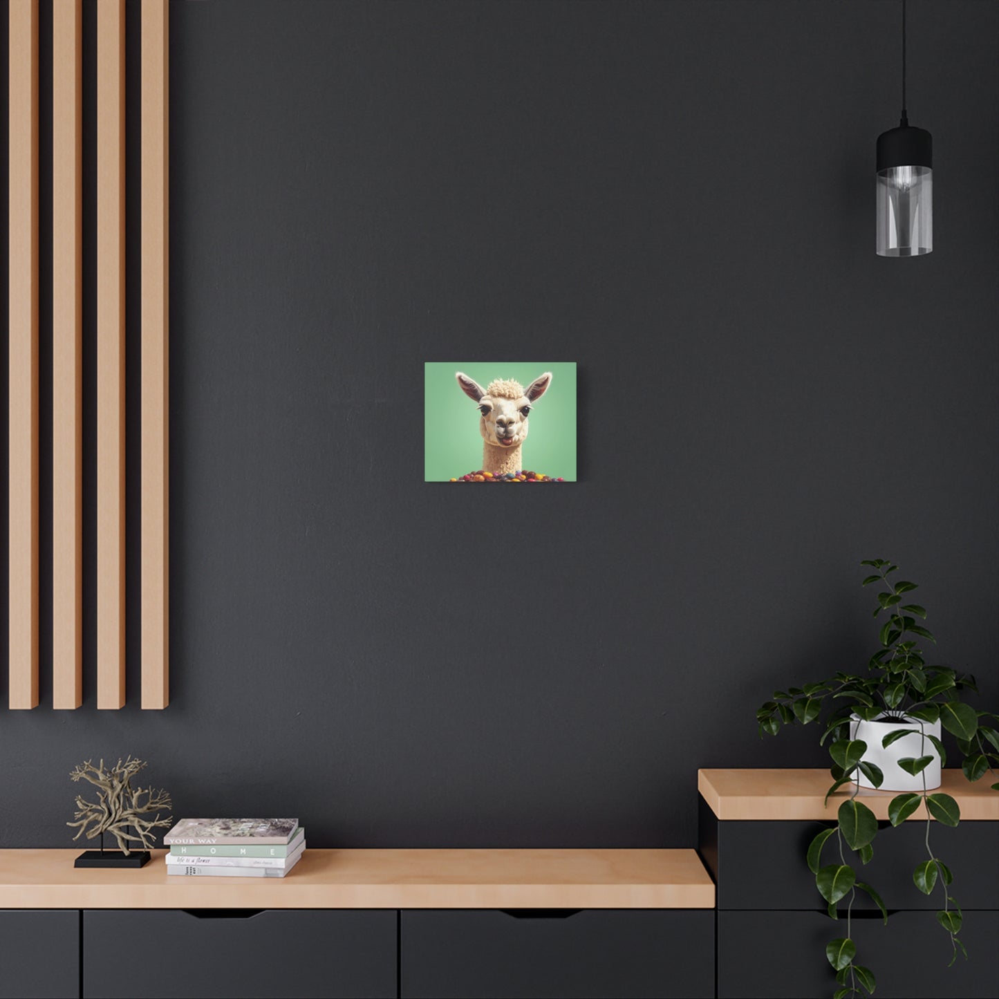 Llama Candy Canvas Print — Playful Llama Wall Art on Mint Background - Chunique Chihuahuas