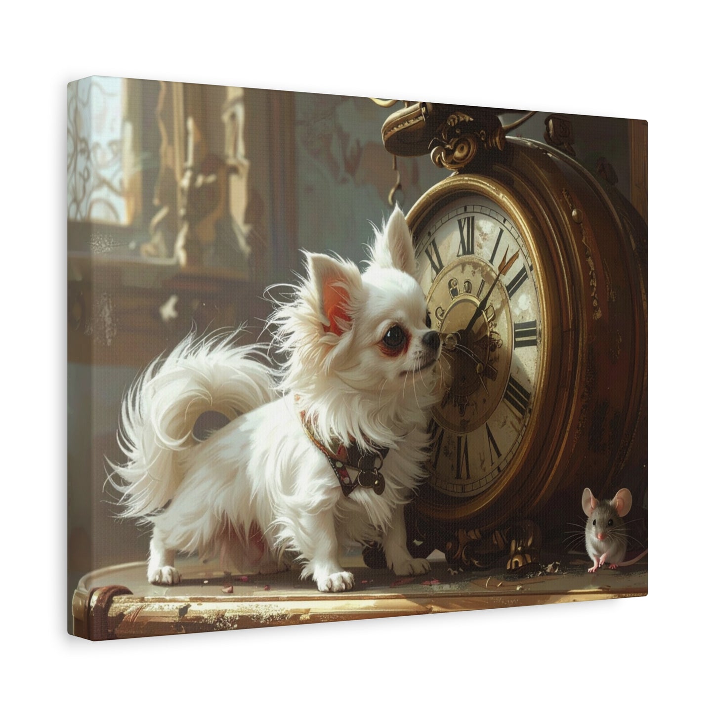 Chihuahua & Vintage Clock Matte Canvas Wall Art — Cute Pet Home Decor - Chunique Chihuahuas