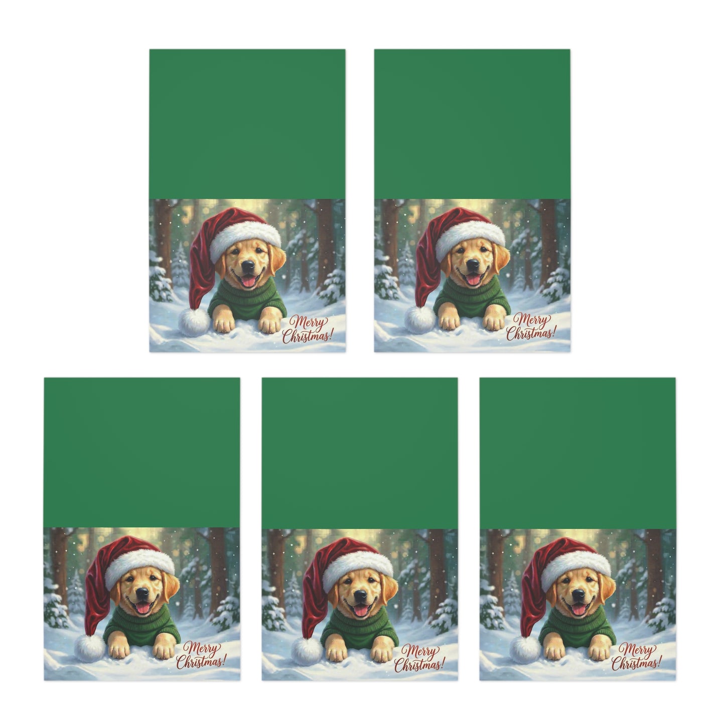 Golden Retriever Puppy Greeting Cards (5-Pack) — "Merry Christmas" Holiday Card Set - Chunique Chihuahuas