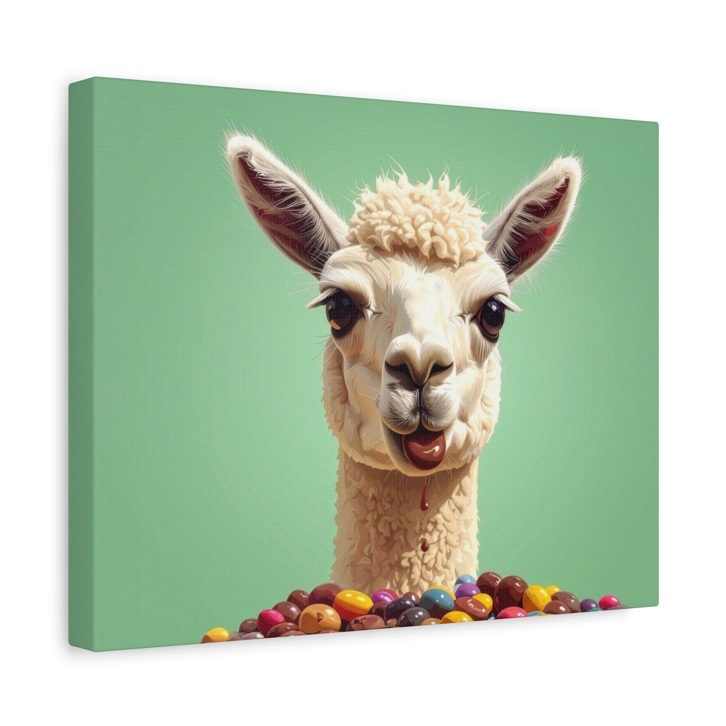 Llama Candy Canvas Print — Playful Llama Wall Art on Mint Background - Chunique Chihuahuas