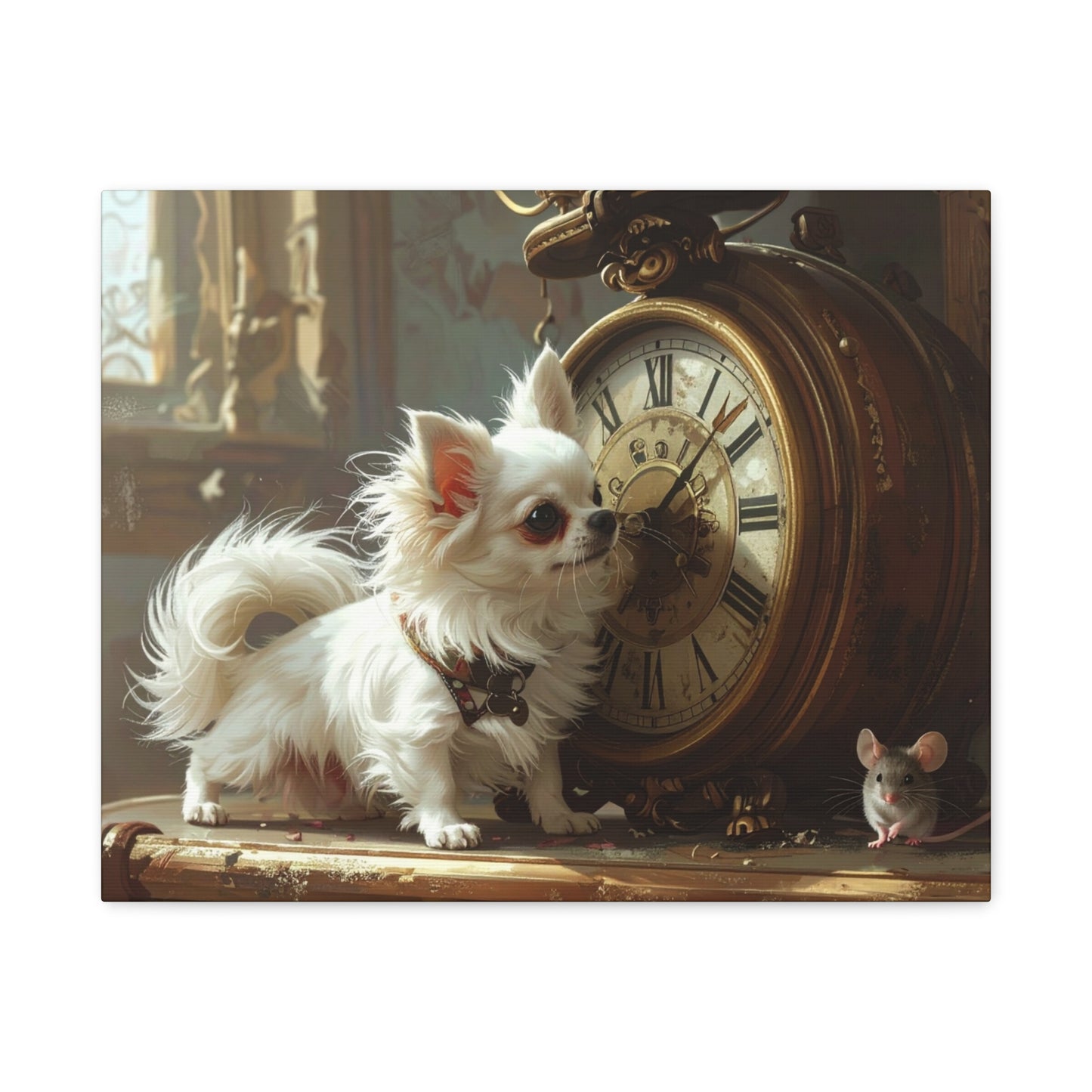 Chihuahua & Vintage Clock Matte Canvas Wall Art — Cute Pet Home Decor - Chunique Chihuahuas
