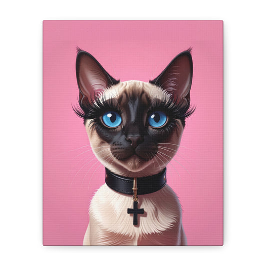 Siamese Cat Portrait Canvas – Blue Eyes on Pink, Matte Stretched Wall Art - Chunique Chihuahuas