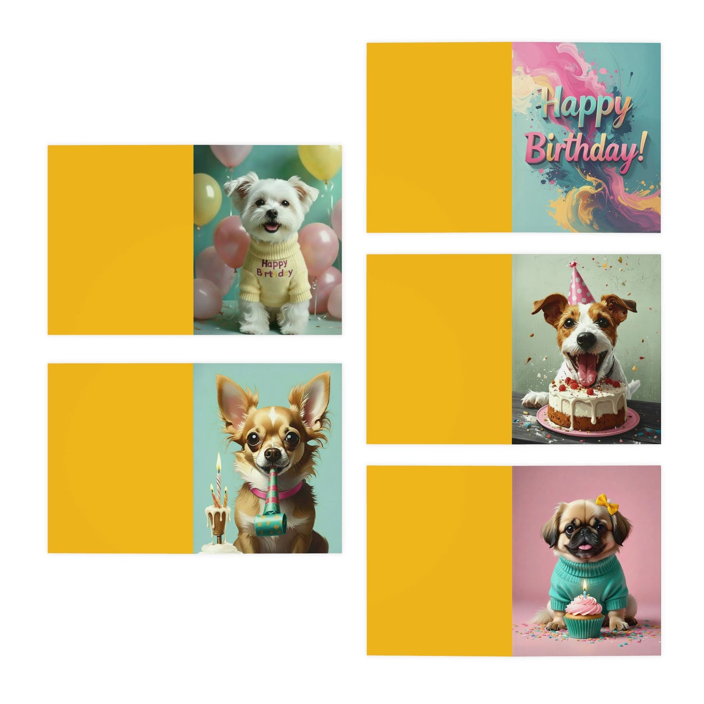 Birthday Puppy Greeting Cards - 5-Pack Cute Dog Designs
