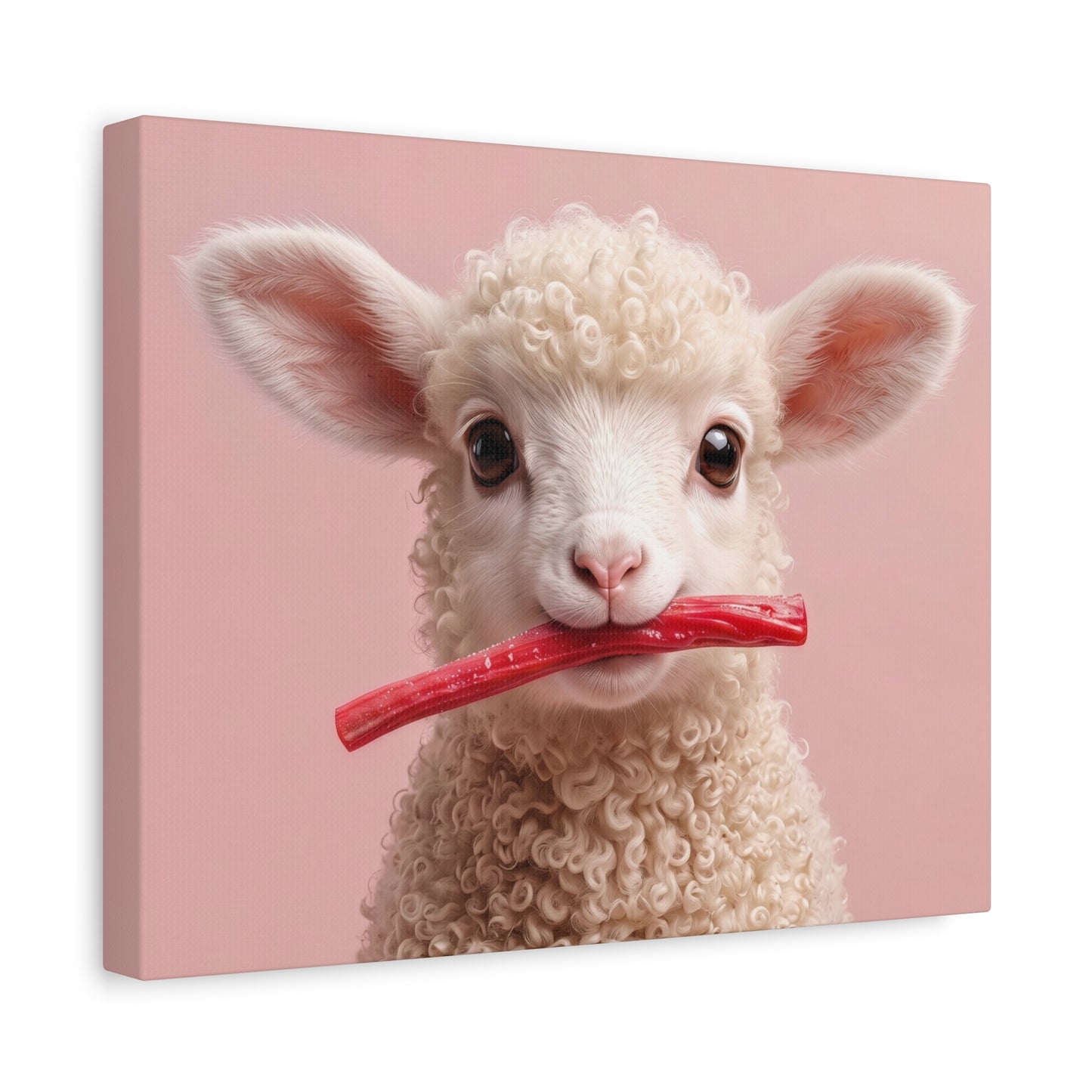 Cute Lamb Canvas Wall Art - Adorable Lamb with Red Candy on Pink Matte Stretched Canvas - Chunique Chihuahuas