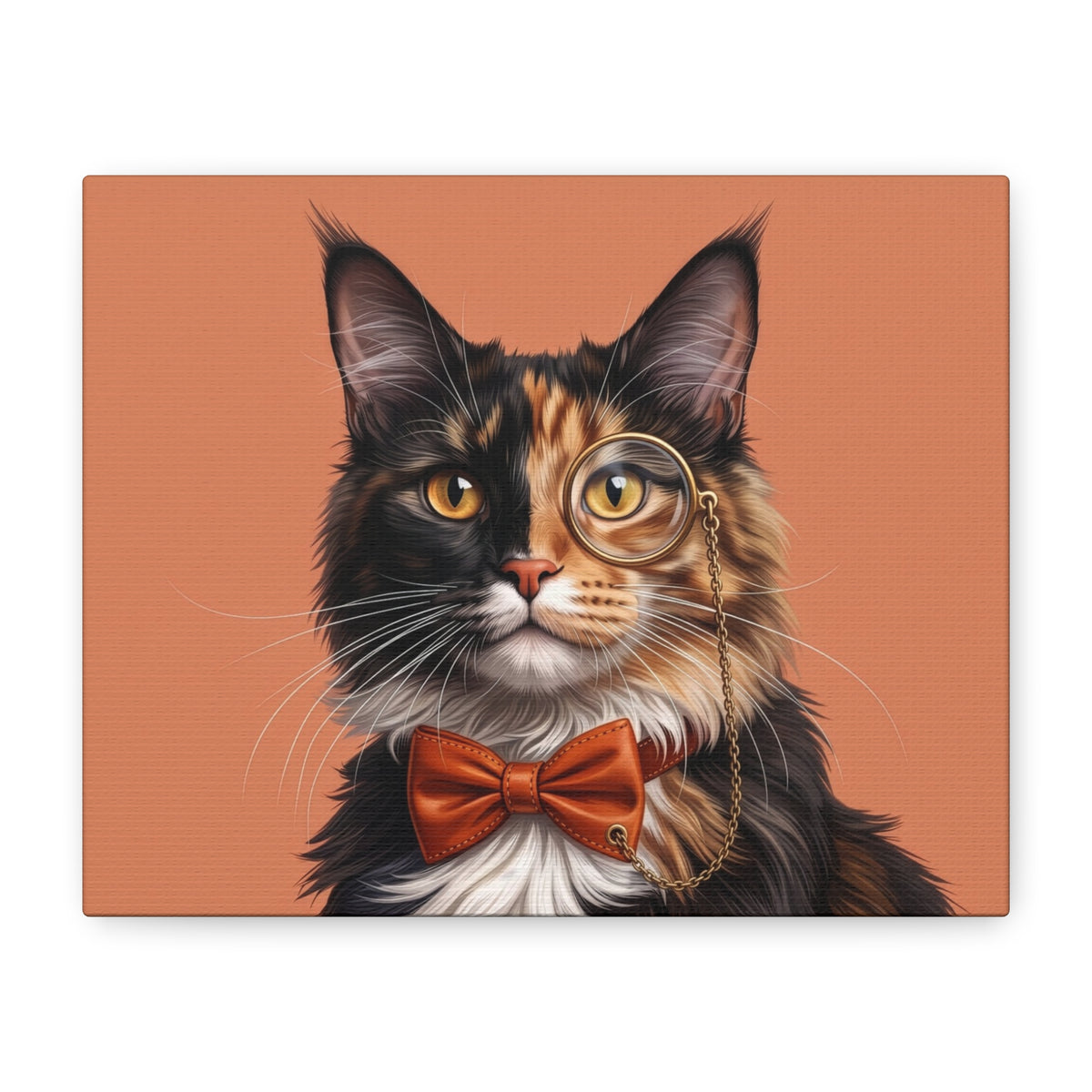 Maine Coon Cat Portrait Canvas — Tortoiseshell with Monocle & Bow Tie - Chunique Chihuahuas
