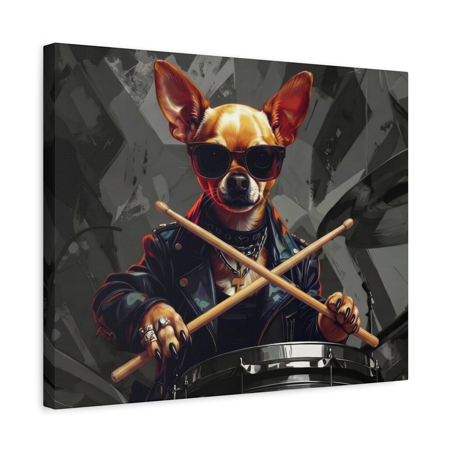 Drummer Chihuahua Canvas Print — Cool Dog Wall Art for Music Lovers - Chunique Chihuahuas