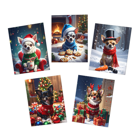 Christmas Chihuahua Greeting Cards — 5-Pack Holiday Dog Cards (Santa, Reindeer, Winter Scenes)