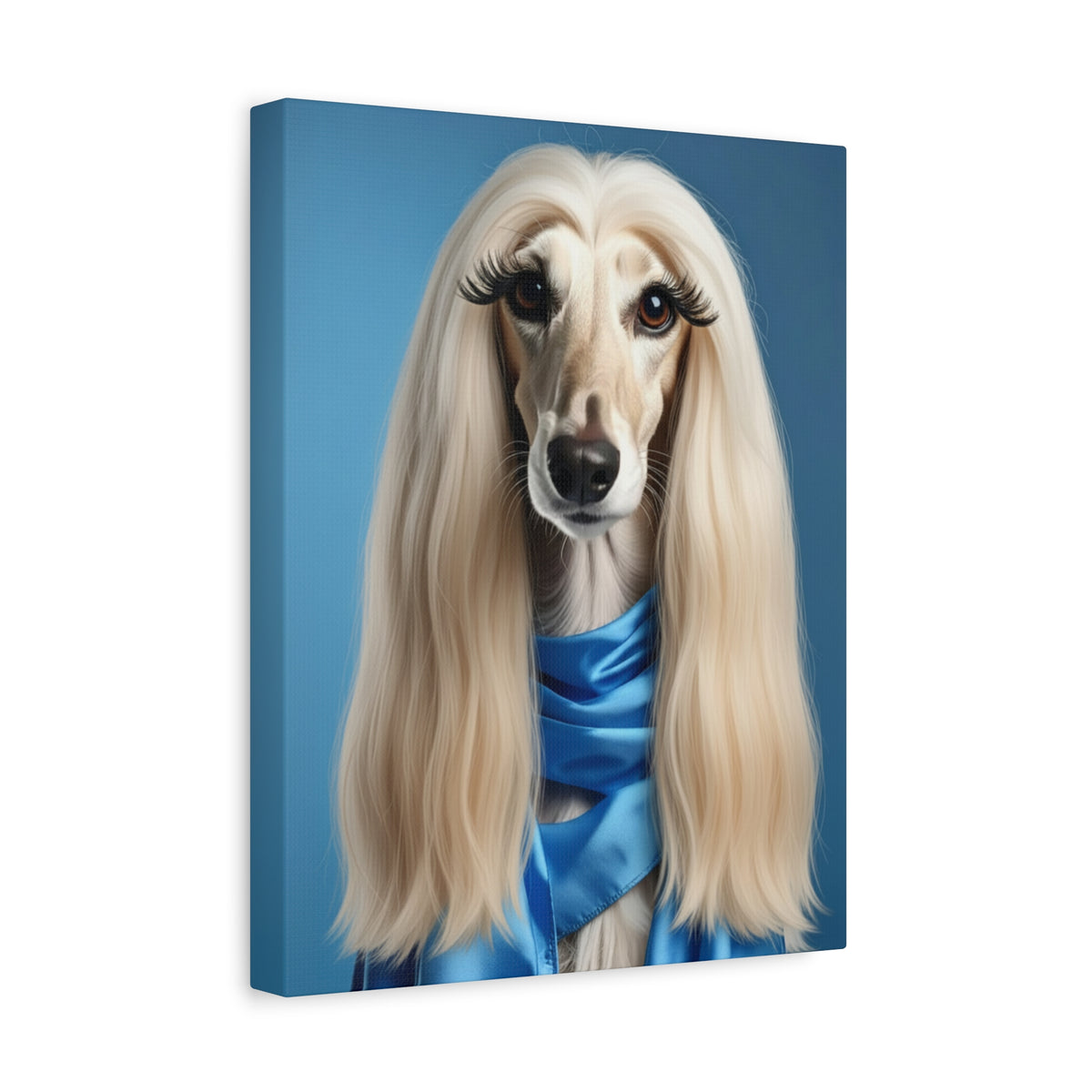 Afghan Hound Portrait Canvas — Elegant Blue Scarf Pet Wall Art - Chunique Chihuahuas